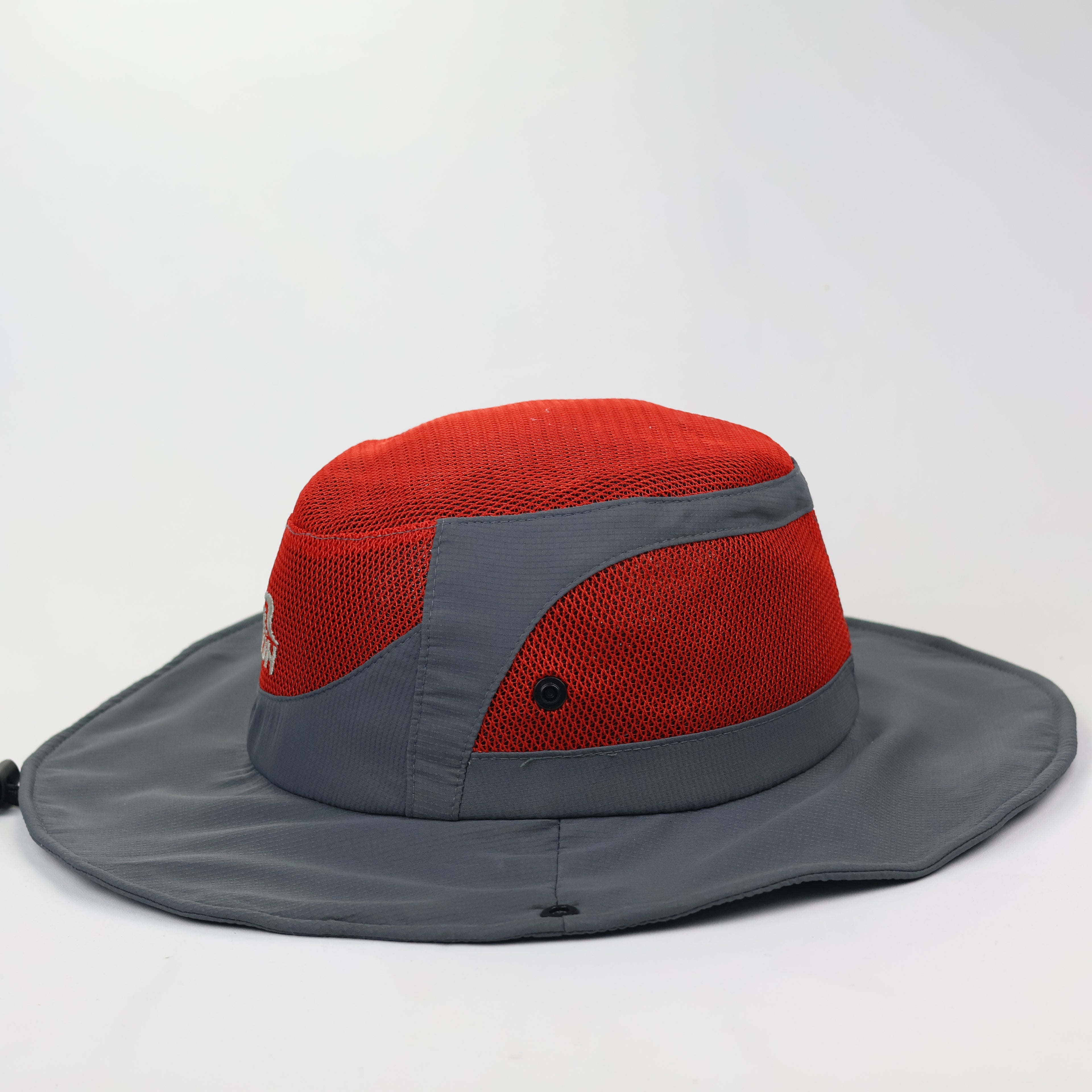 Feston Sport Breathable Safari Hat - Grey & Red Mesh Fisherman Cap