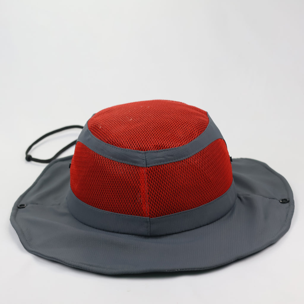 Feston Sport Breathable Safari Hat - Grey & Red Mesh Fisherman Cap