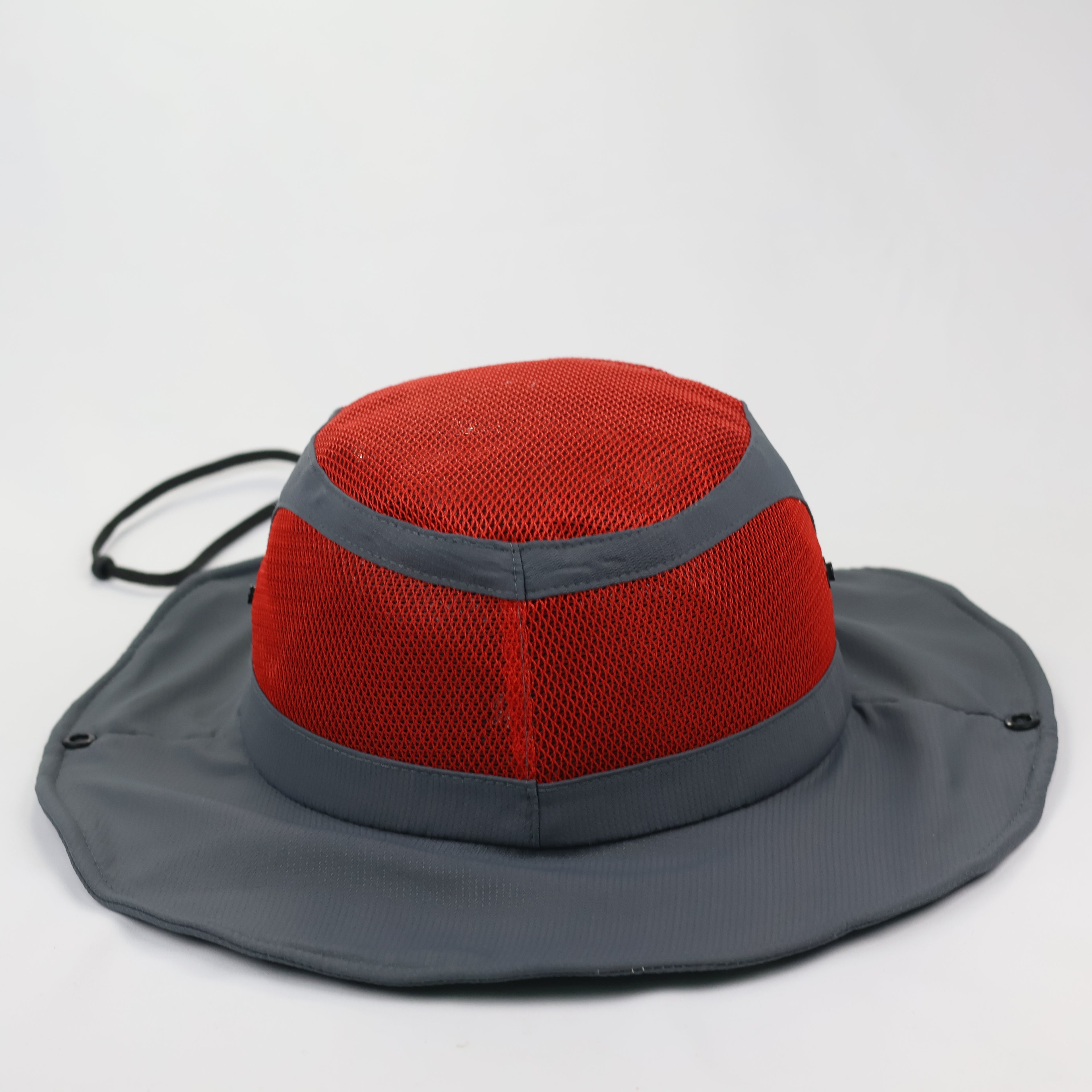 Feston Sport Breathable Safari Hat - Grey & Red Mesh Fisherman Cap