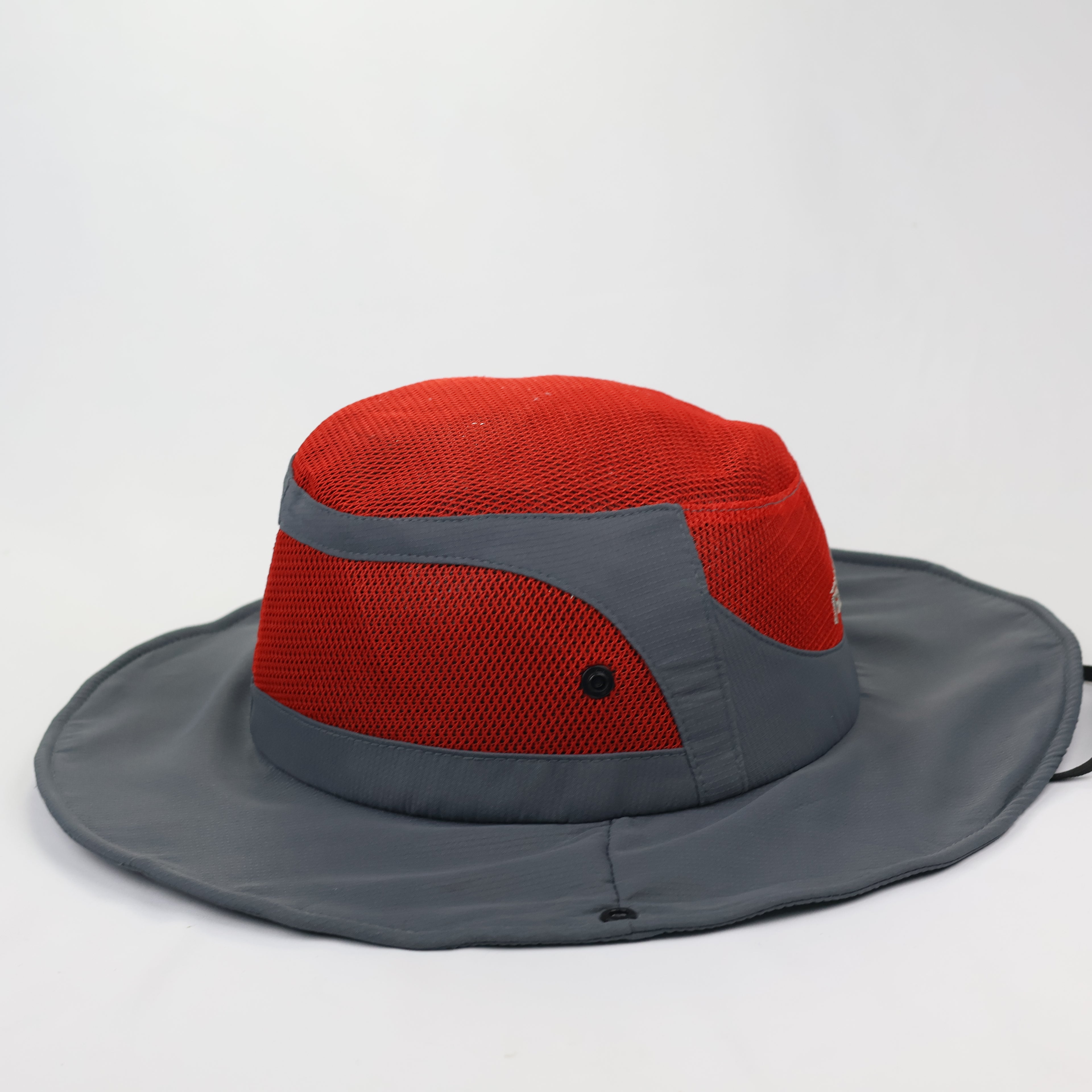 Feston Sport Breathable Safari Hat - Grey & Red Mesh Fisherman Cap