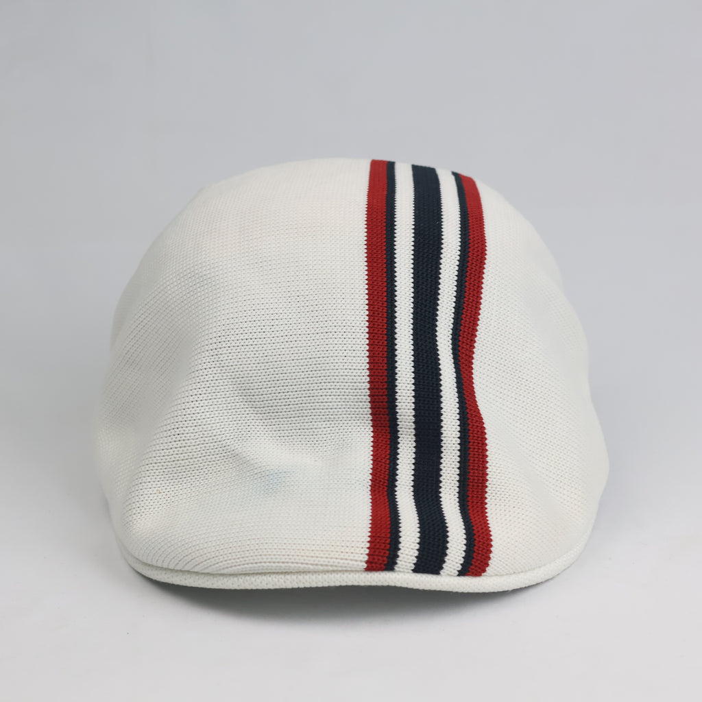 Thrifted Off-White Tricolor Striped Knit Ivy Newsboy Cap - Size 58cm