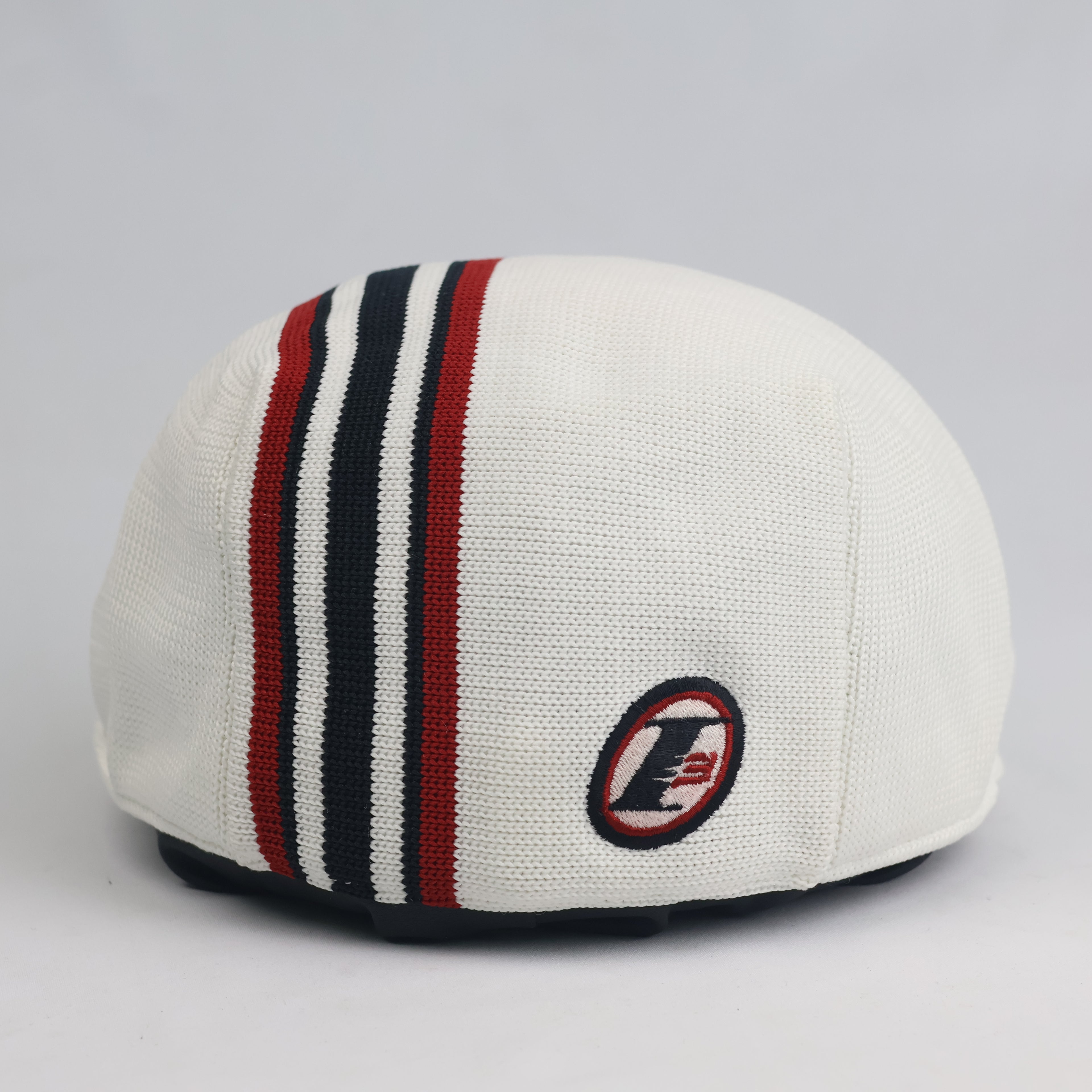 Thrifted Off-White Tricolor Striped Knit Ivy Newsboy Cap - Size 58cm