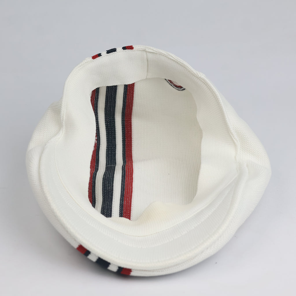 Thrifted Off-White Tricolor Striped Knit Ivy Newsboy Cap - Size 58cm