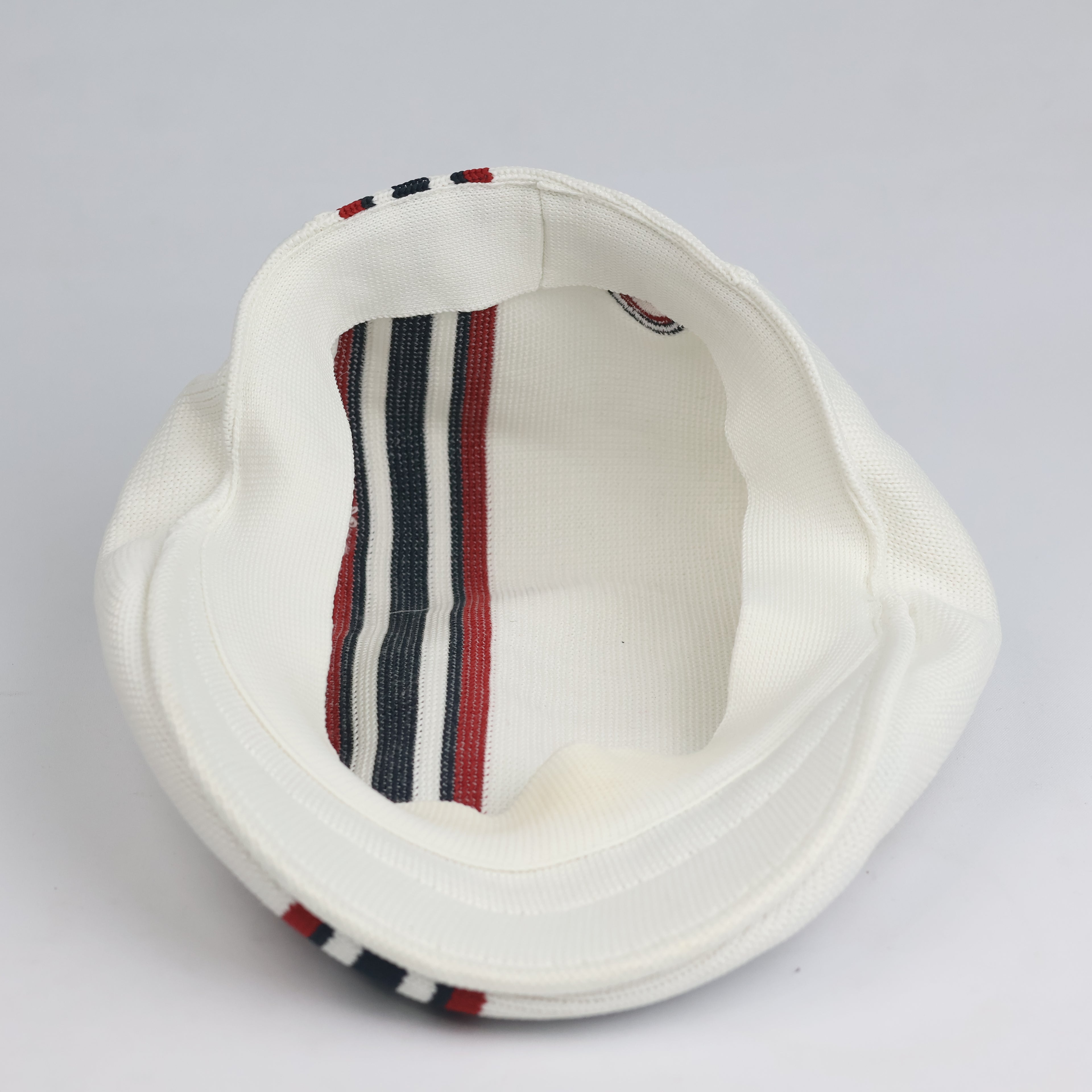 Thrifted Off-White Tricolor Striped Knit Ivy Newsboy Cap - Size 58cm