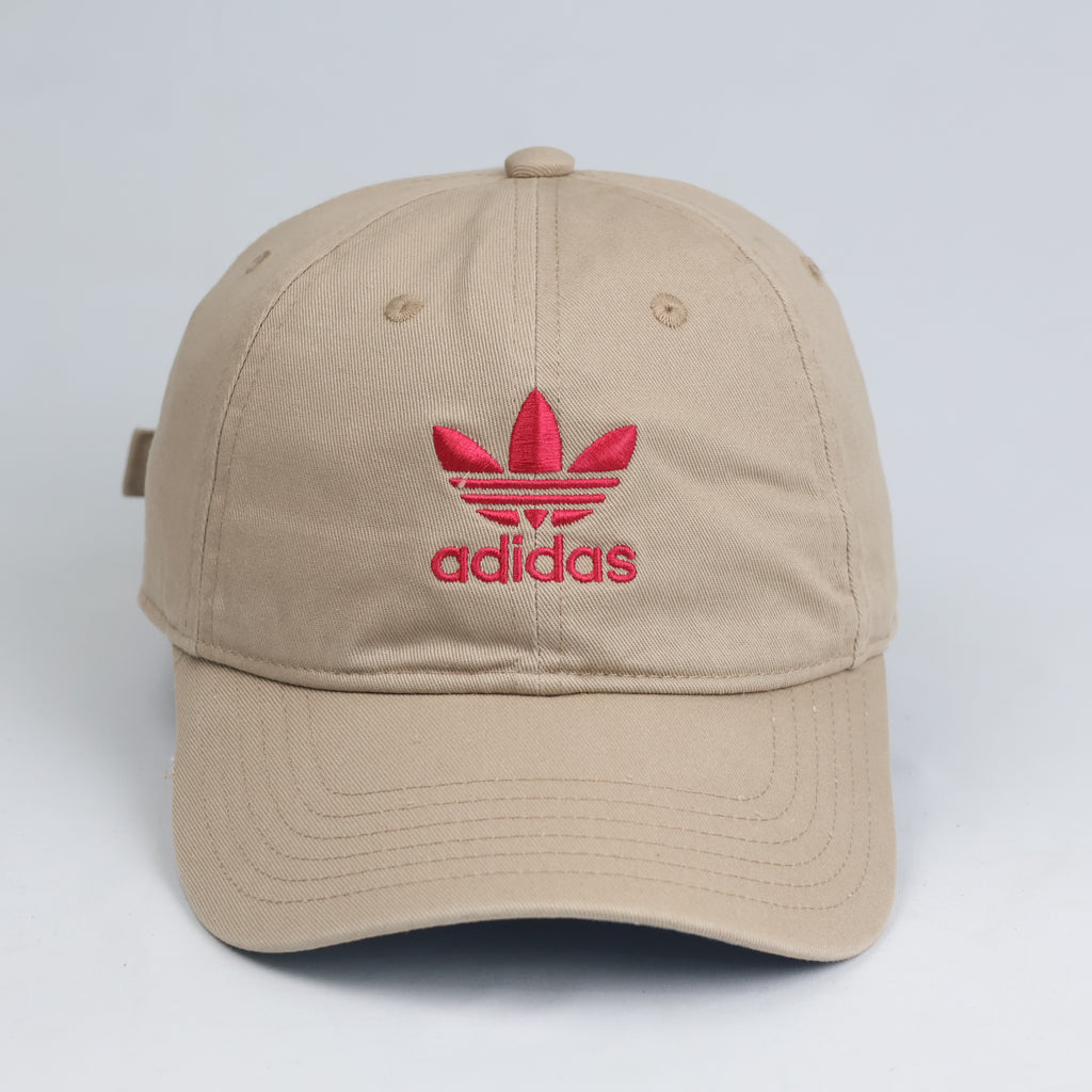 Thrifted Adidas Originals Khaki Baseball Cap - Pink Embroidered Trefoil