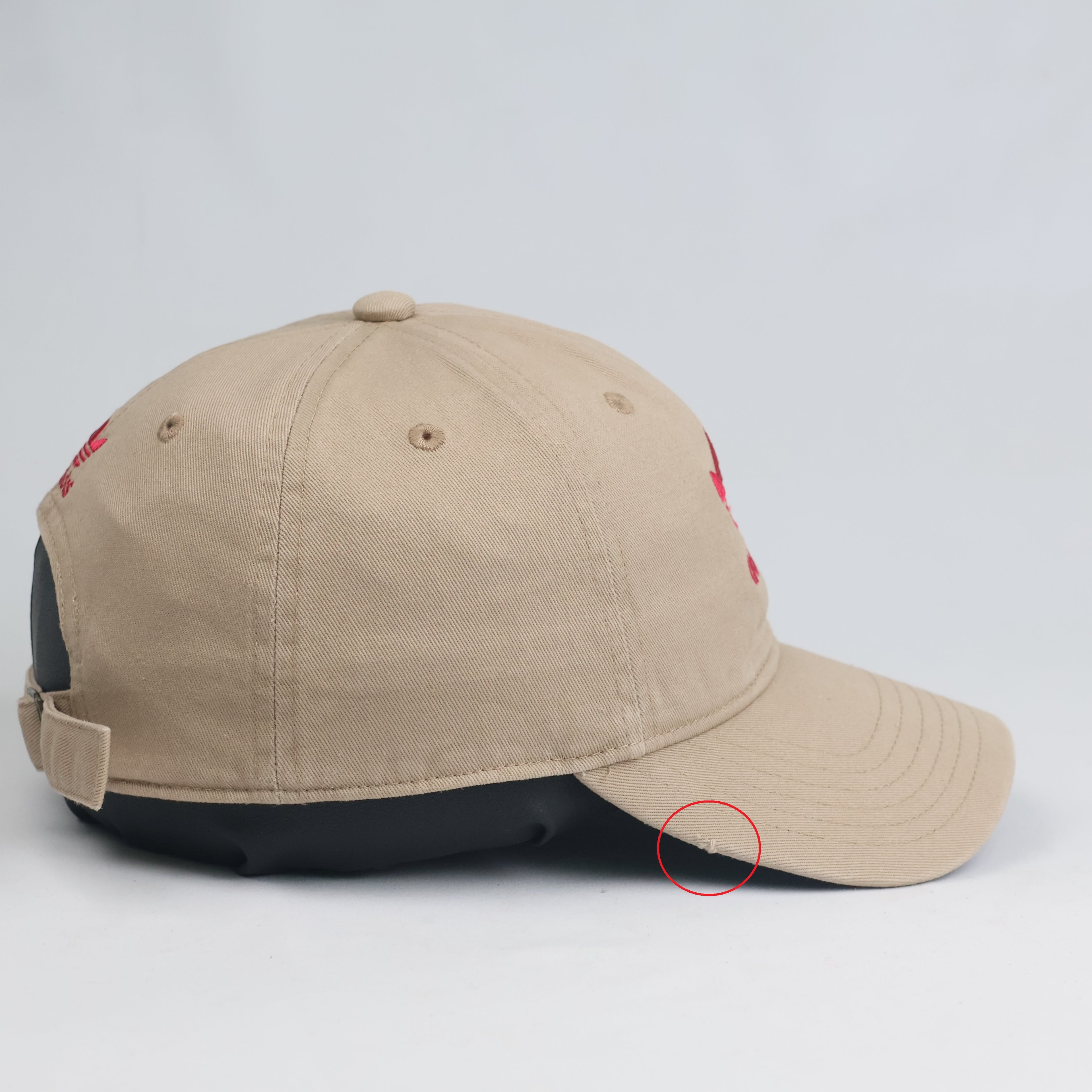 Thrifted Adidas Originals Khaki Baseball Cap - Pink Embroidered Trefoil