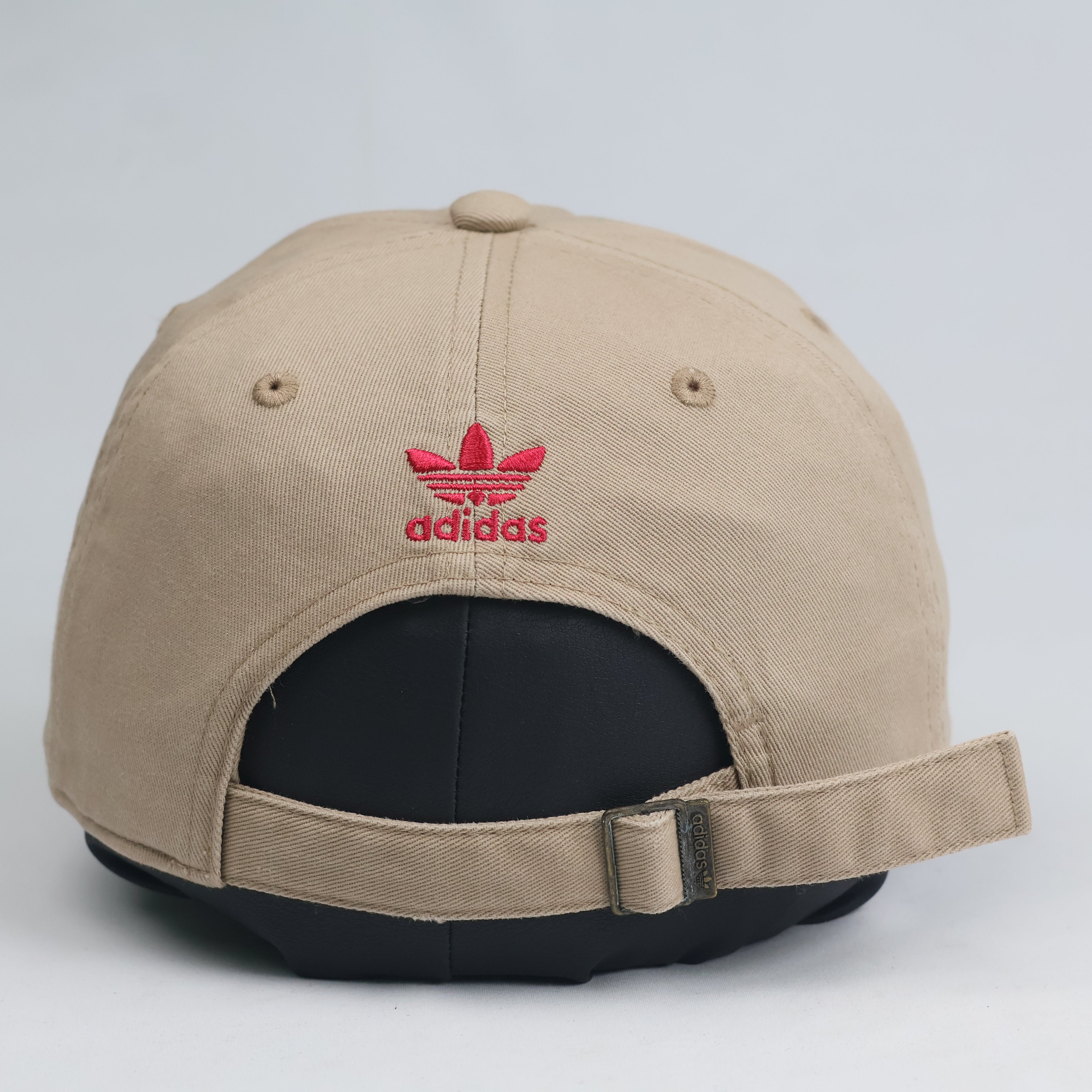 Thrifted Adidas Originals Khaki Baseball Cap - Pink Embroidered Trefoil