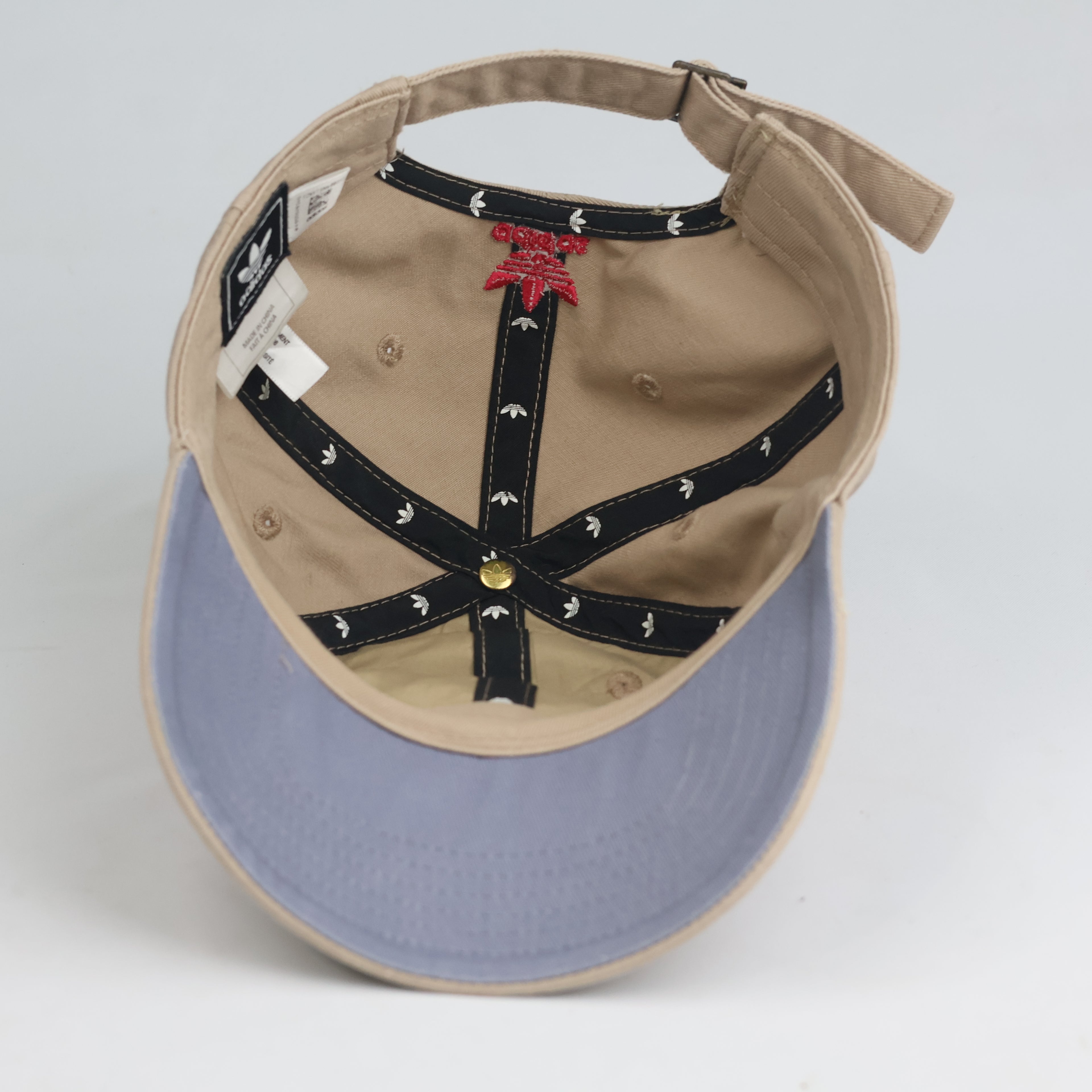 Thrifted Adidas Originals Khaki Baseball Cap - Pink Embroidered Trefoil