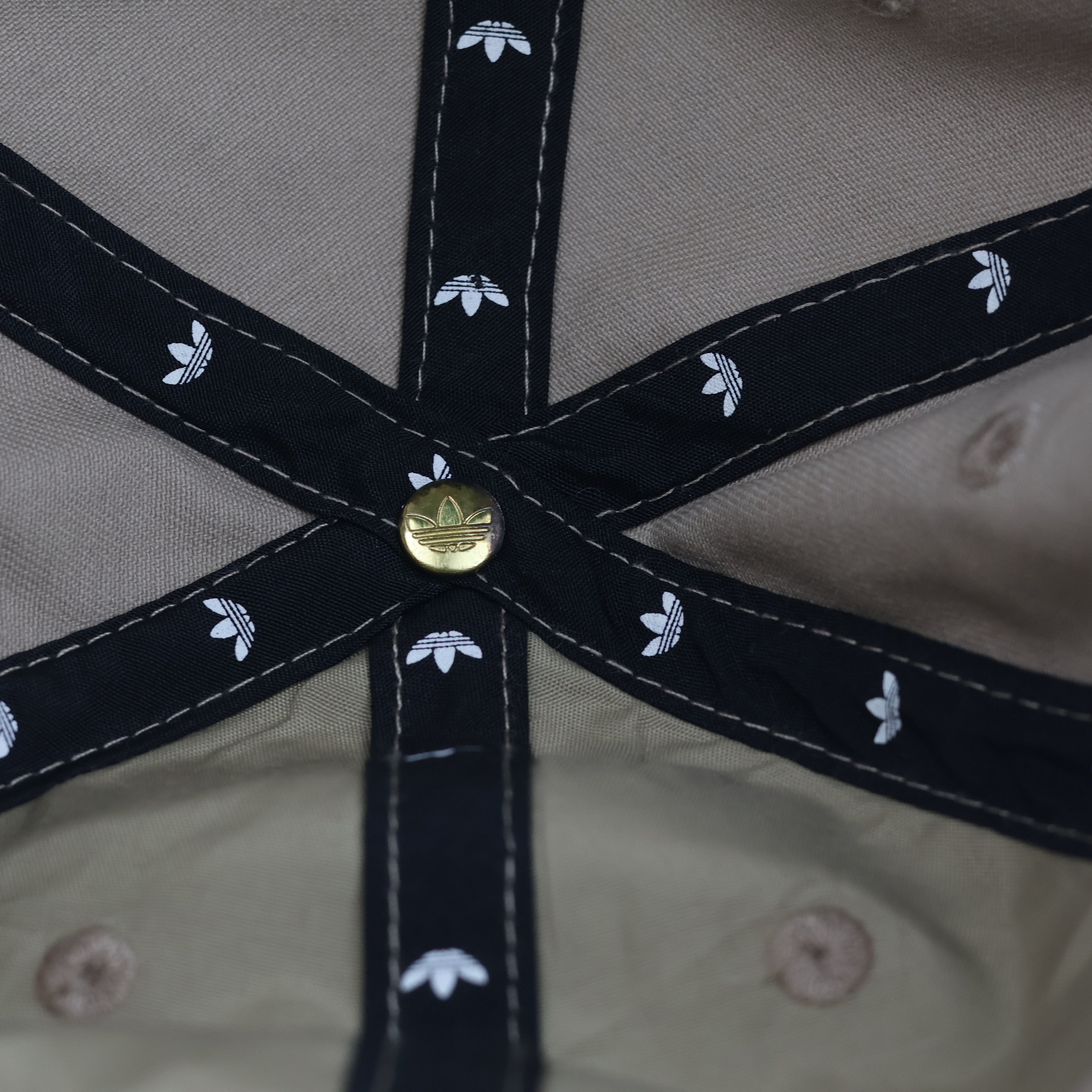 Thrifted Adidas Originals Khaki Baseball Cap - Pink Embroidered Trefoil