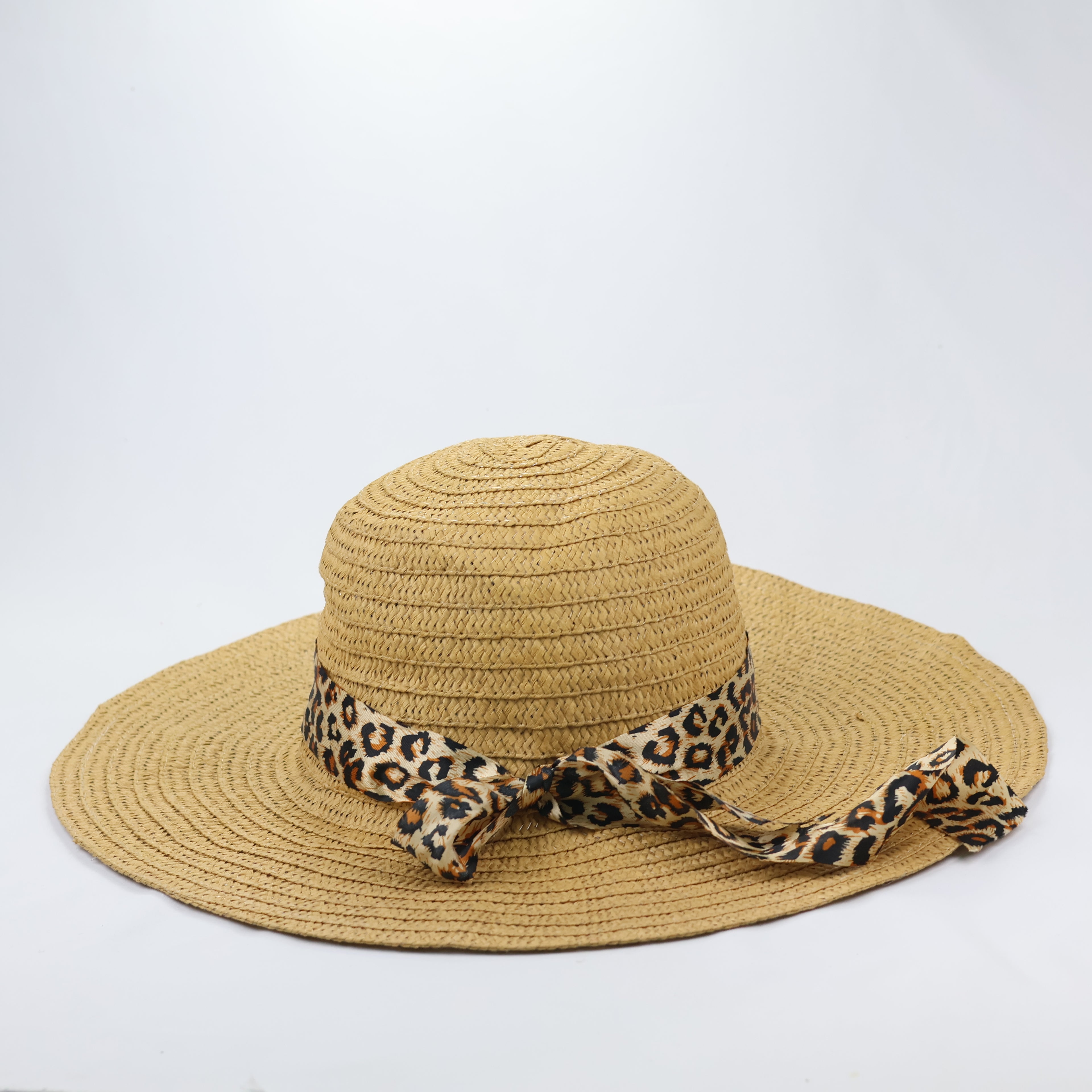 Leopard Print Accent Straw Sun Hat – Classic Bohemian Summer Style
