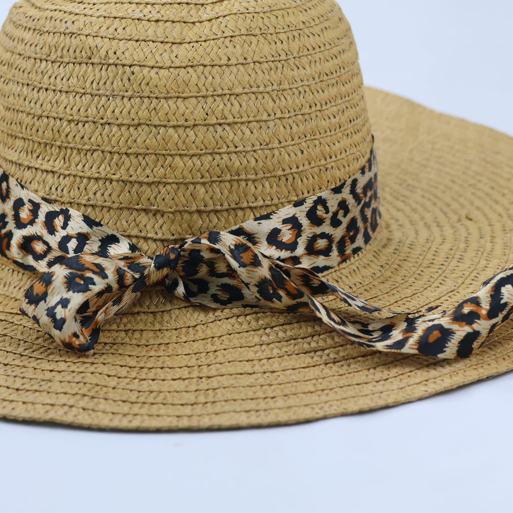 Leopard Print Accent Straw Sun Hat – Classic Bohemian Summer Style