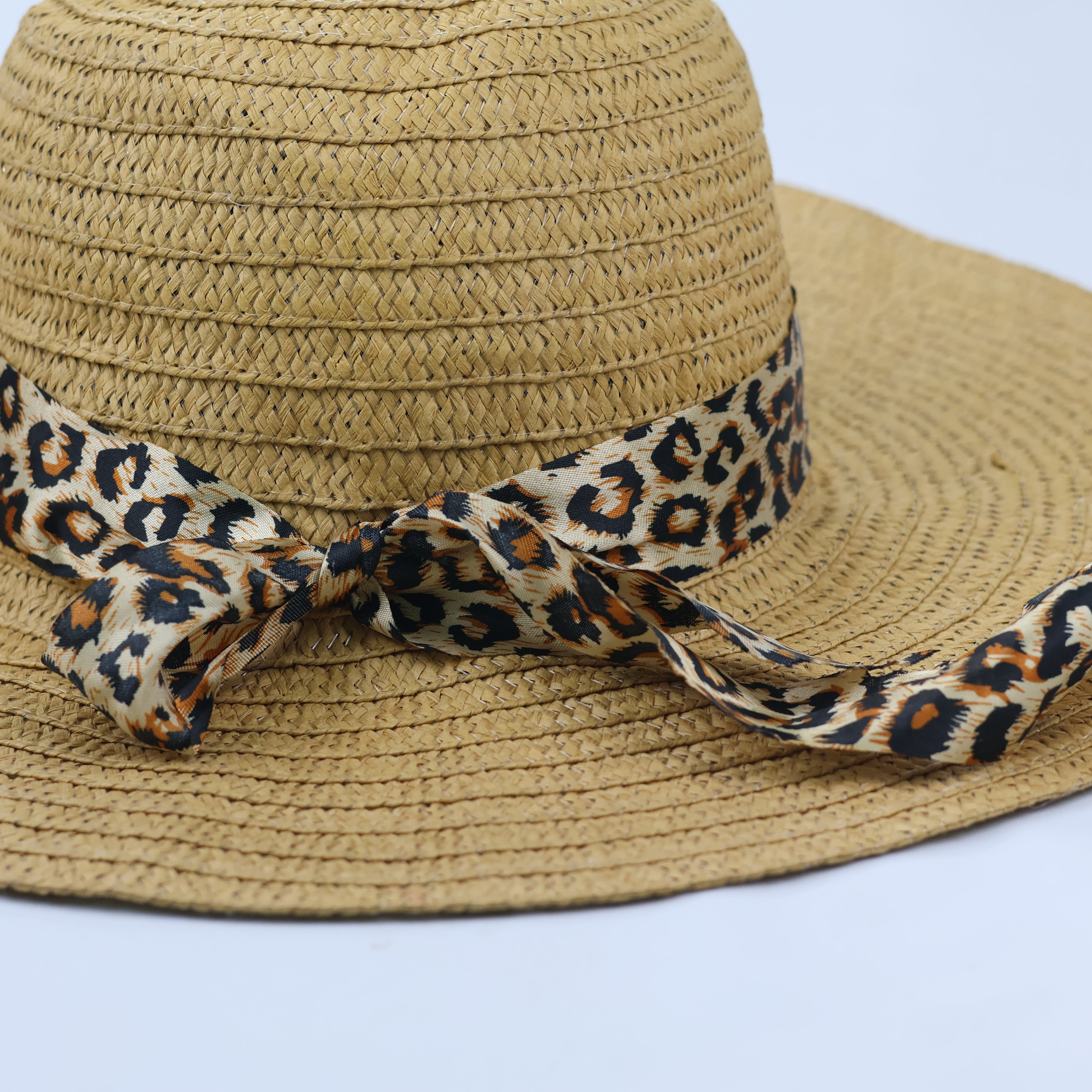 Leopard Print Accent Straw Sun Hat – Classic Bohemian Summer Style