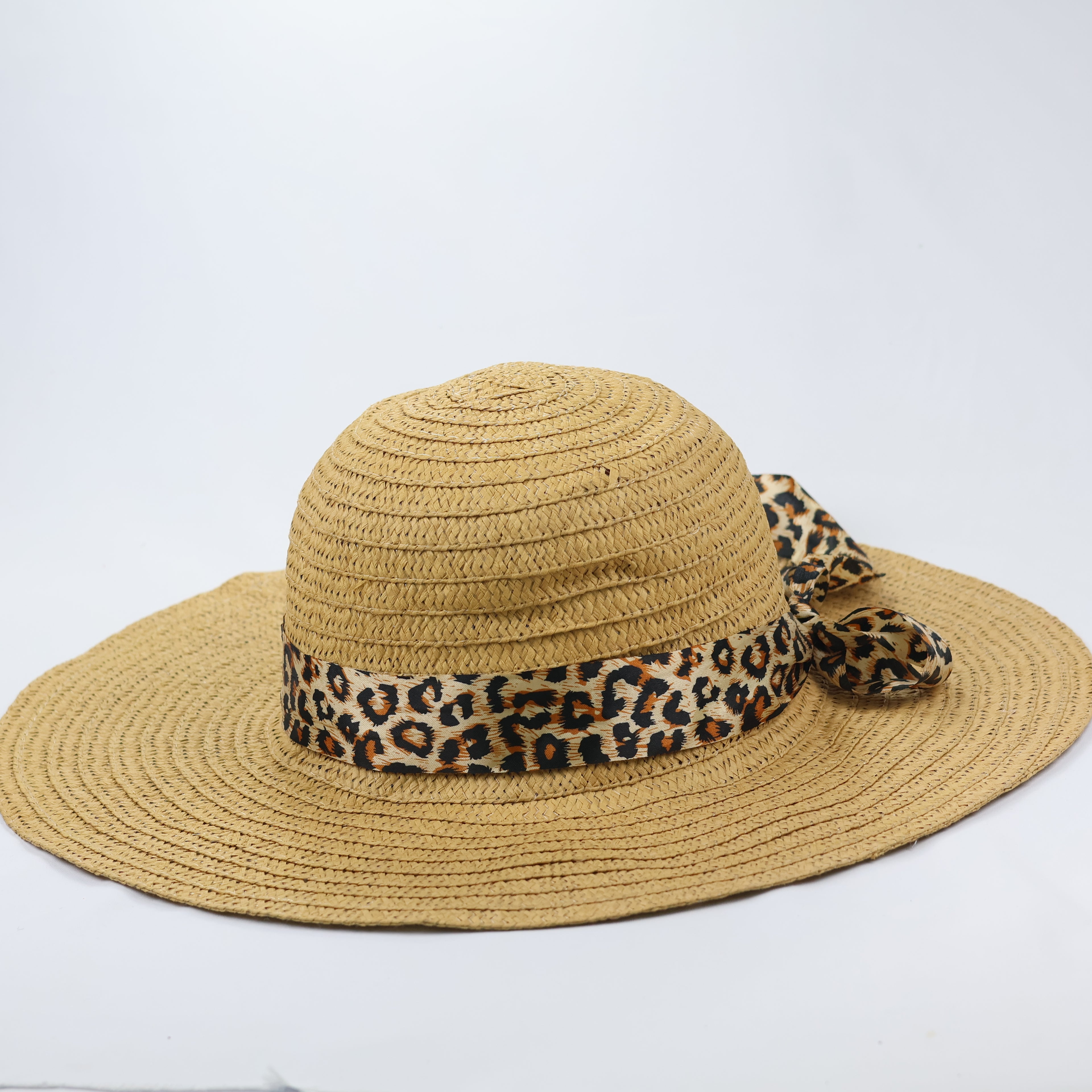 Leopard Print Accent Straw Sun Hat – Classic Bohemian Summer Style
