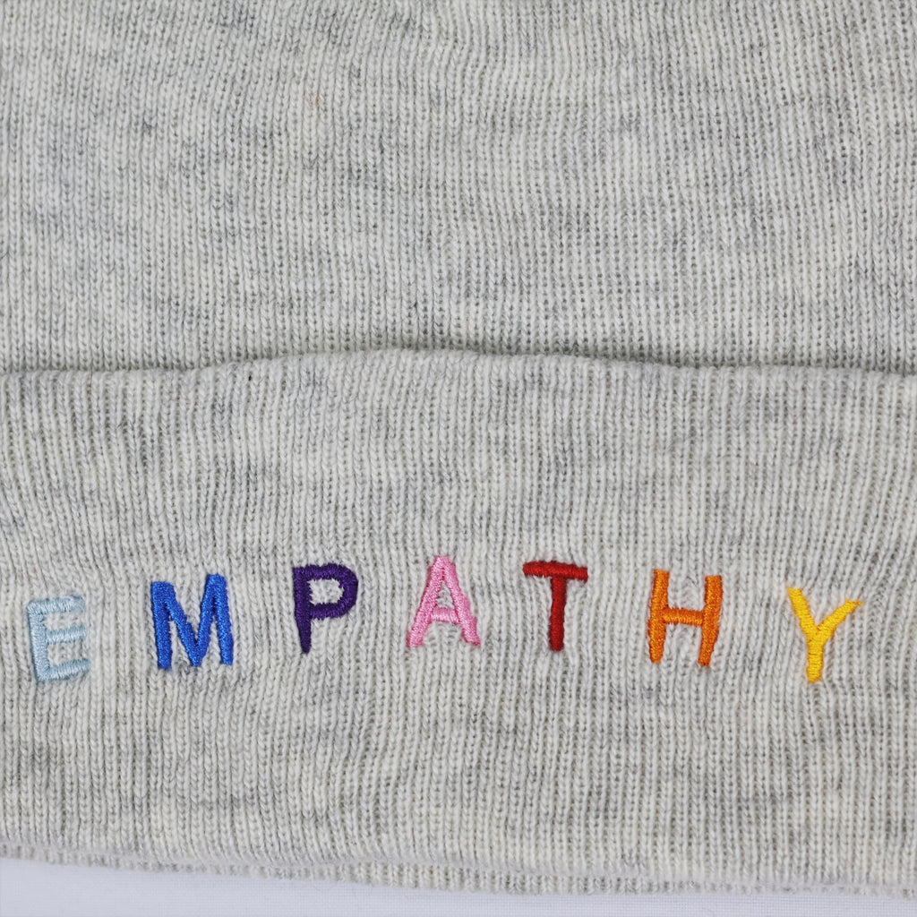 Men's Grey Winter Thrifted Cap - "Empathy" Text Design (Positive Vibe)