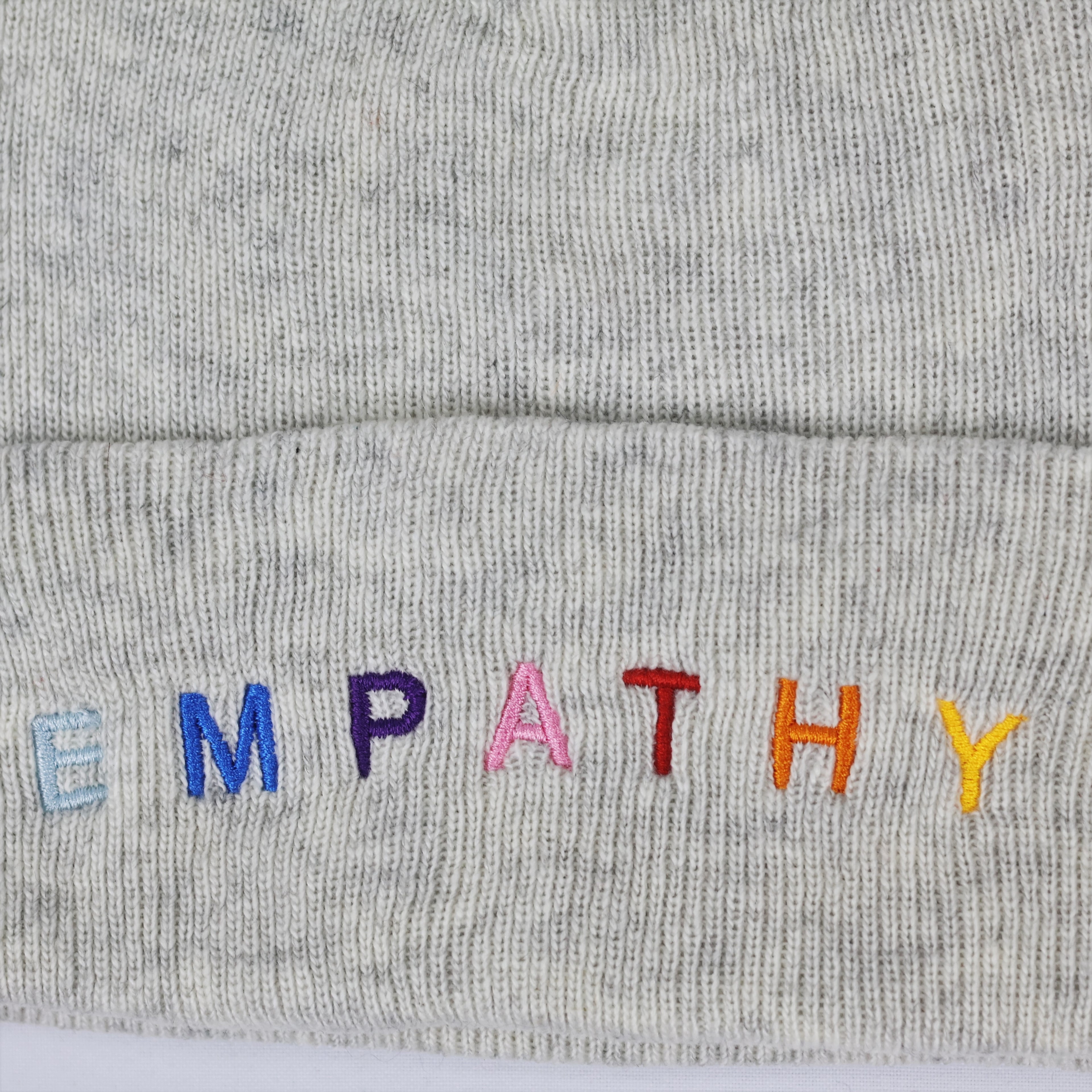 Men's Grey Winter Thrifted Cap - "Empathy" Text Design (Positive Vibe)