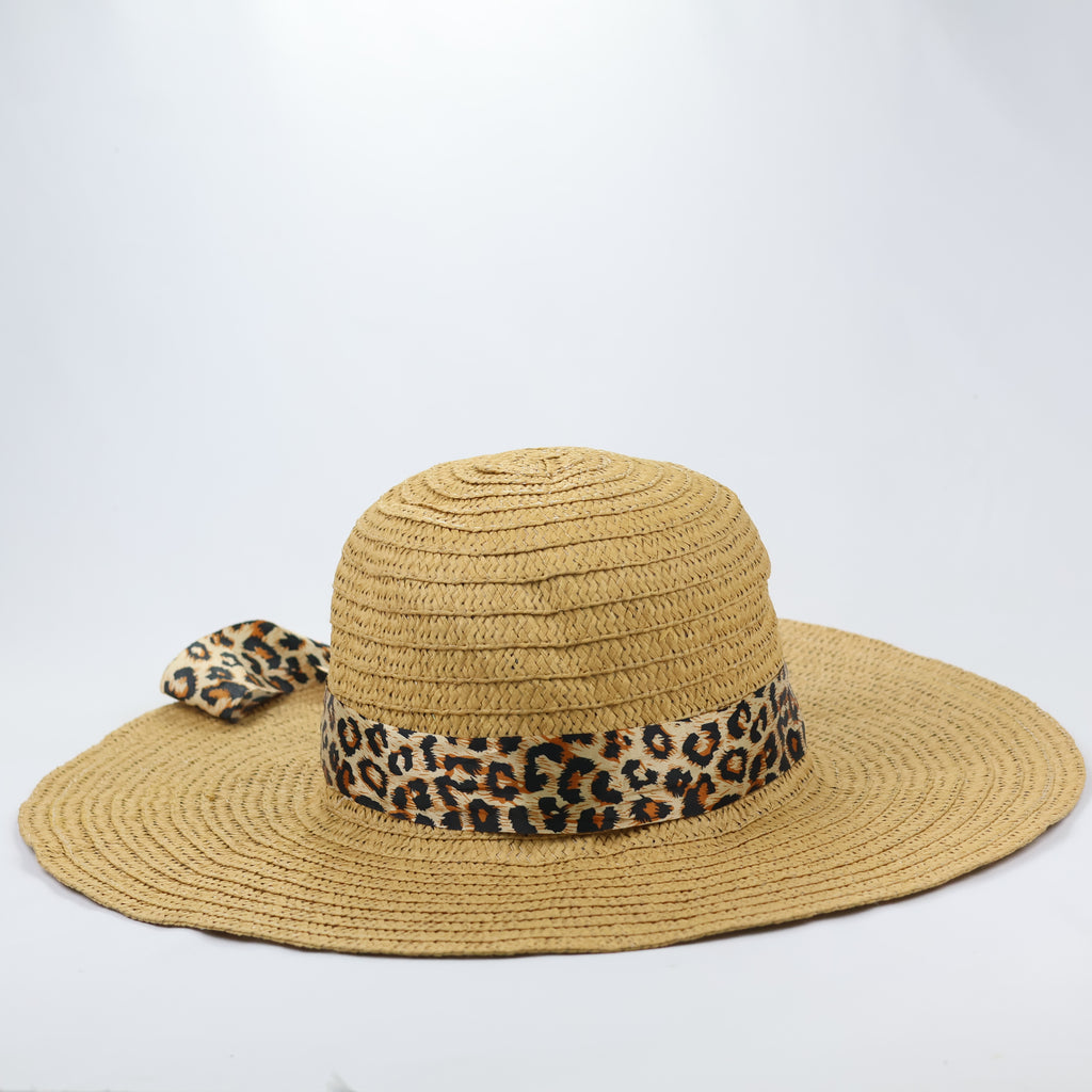 Leopard Print Accent Straw Sun Hat – Classic Bohemian Summer Style