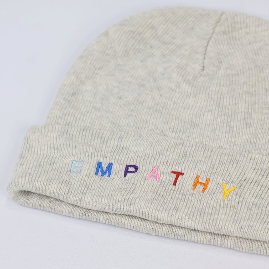 Men's Grey Winter Thrifted Cap - "Empathy" Text Design (Positive Vibe)
