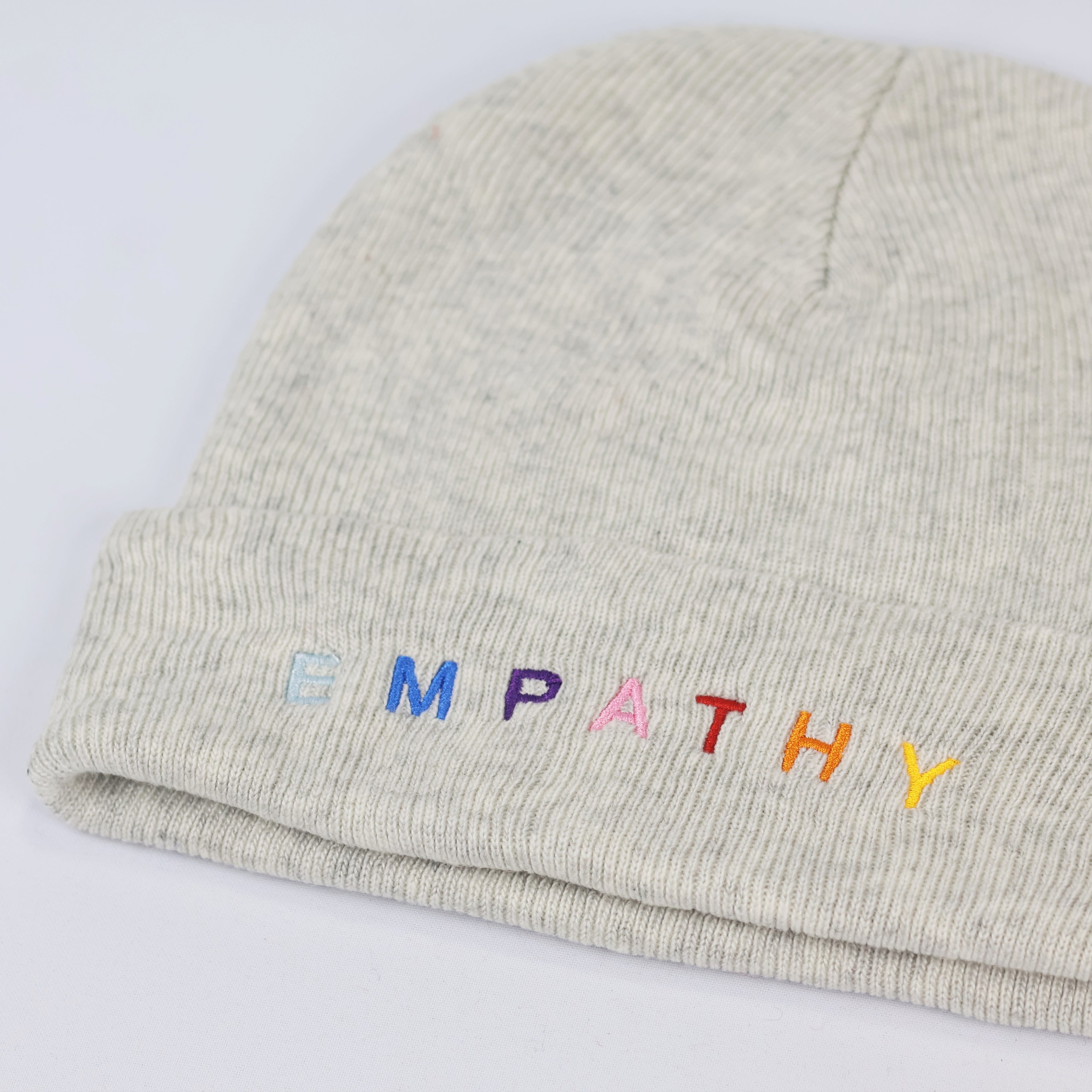 Men's Grey Winter Thrifted Cap - "Empathy" Text Design (Positive Vibe)