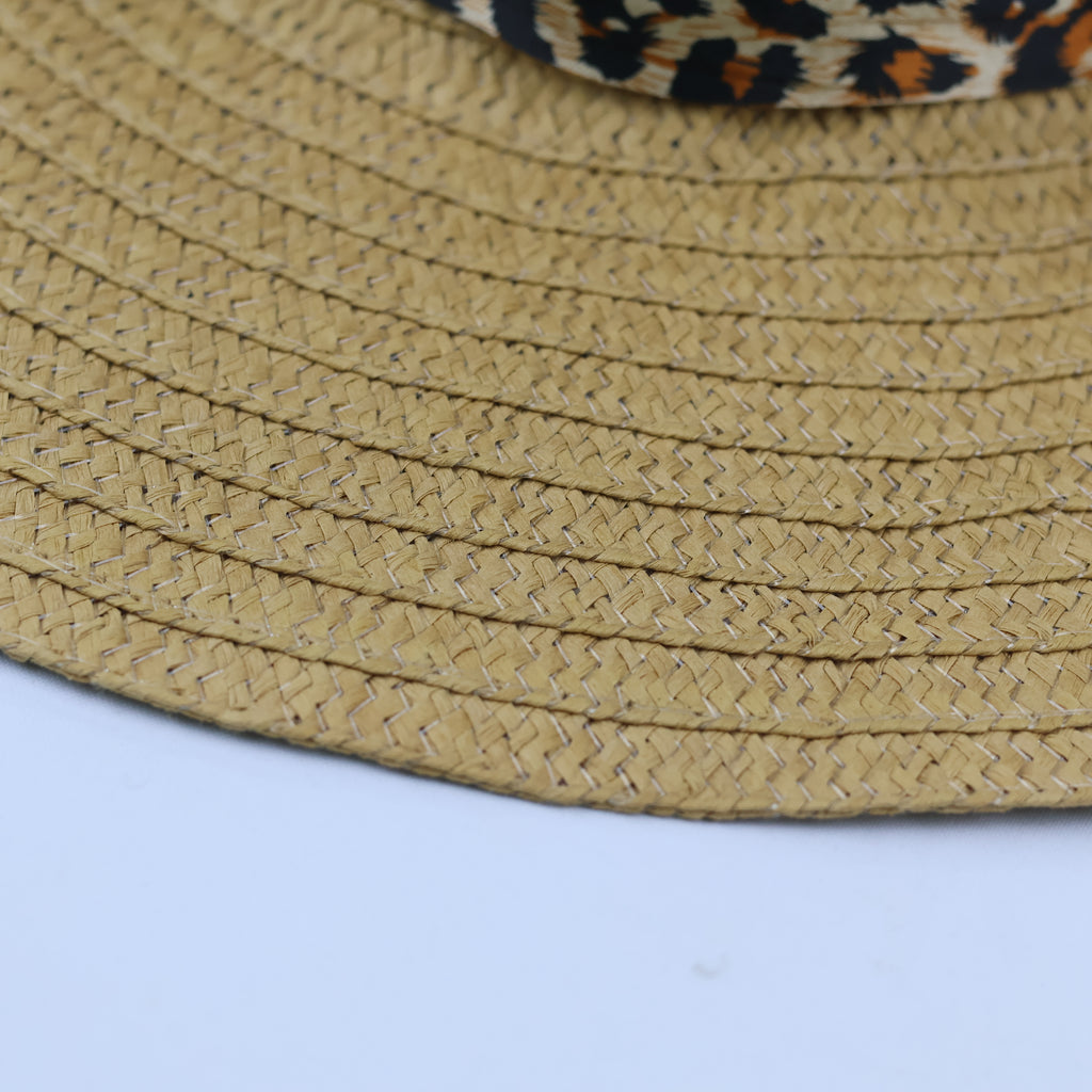 Leopard Print Accent Straw Sun Hat – Classic Bohemian Summer Style