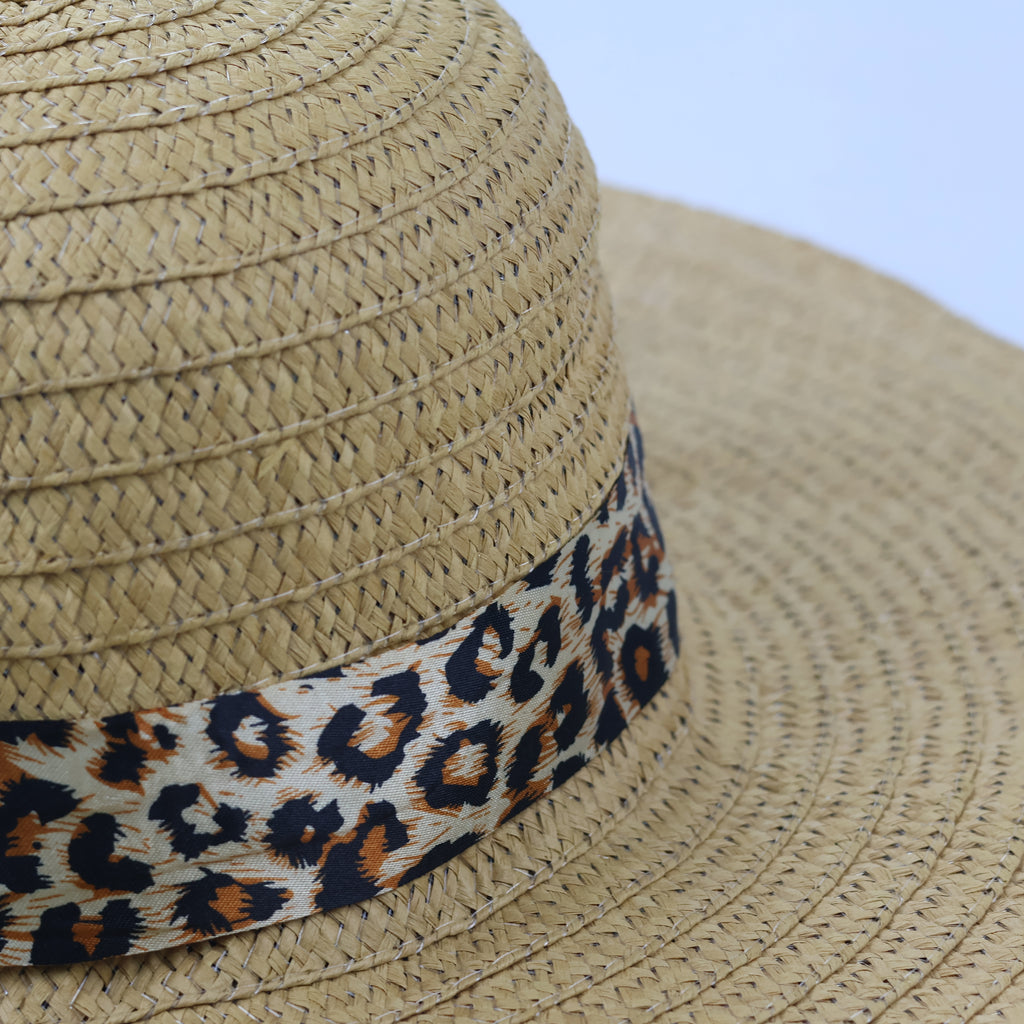 Leopard Print Accent Straw Sun Hat – Classic Bohemian Summer Style