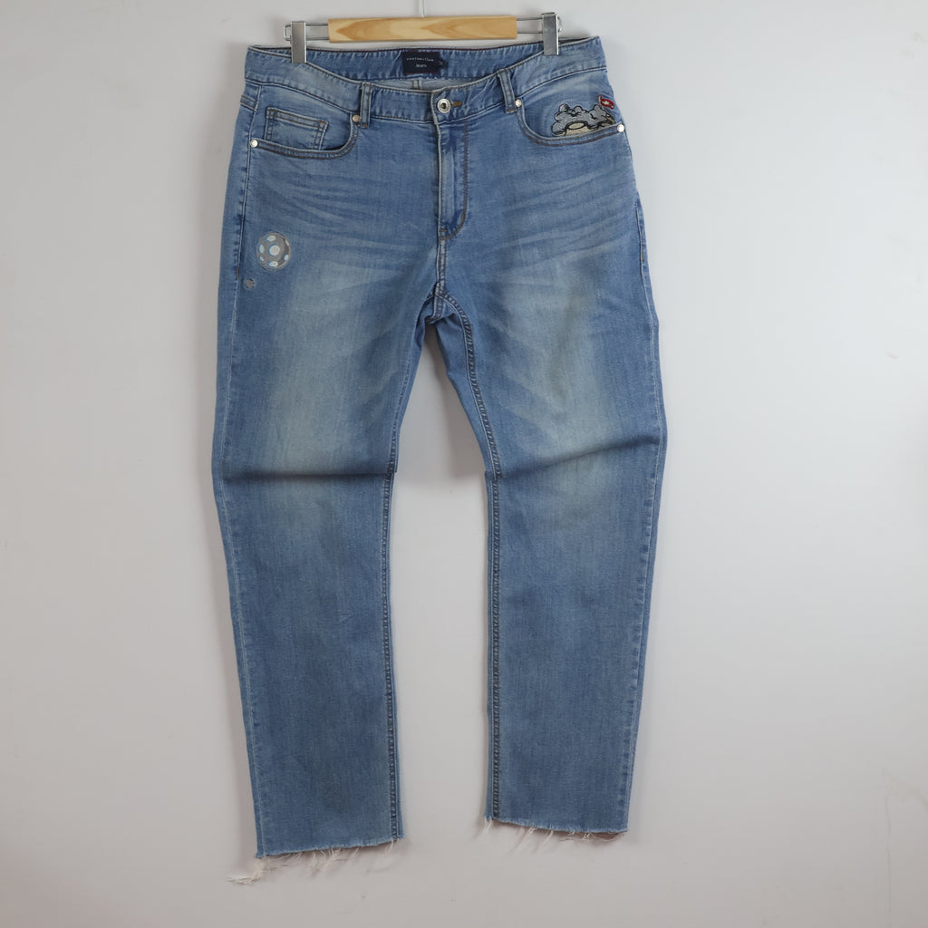 Customellow Blue Regular Fit Embroidered Denim Jeans Wais: 34/ J1112