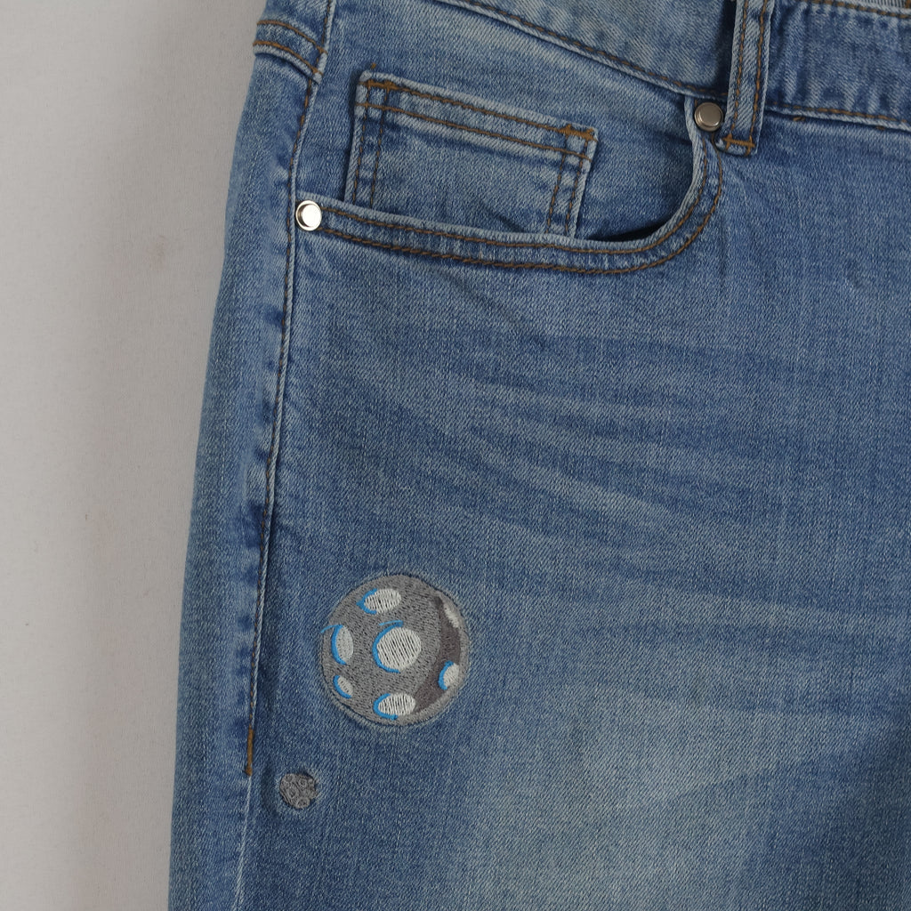 Customellow Blue Regular Fit Embroidered Denim Jeans Wais: 34/ J1112