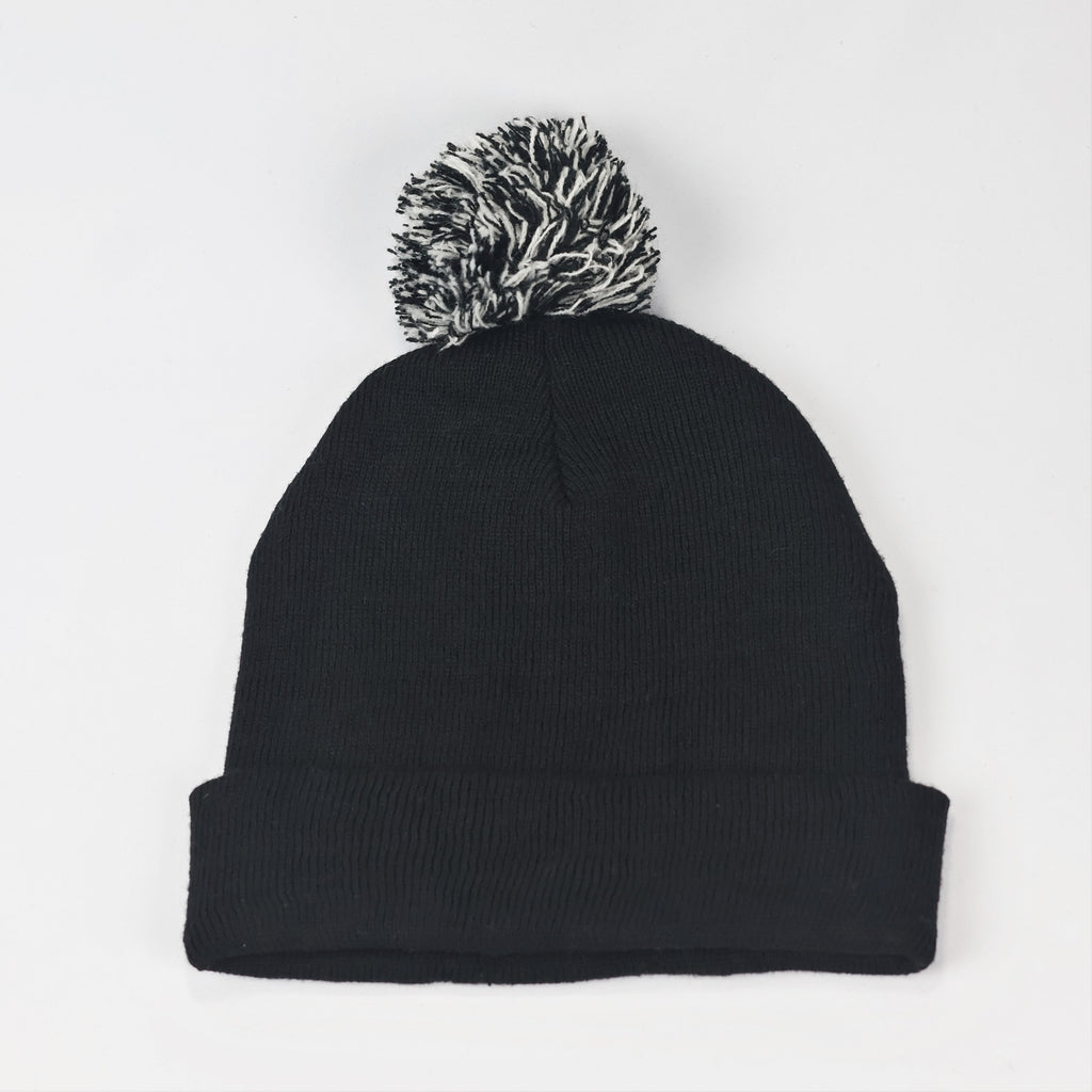 Classic Black Pom-Pom Thrifted Beanie - Cute & Cozy Winter Hat