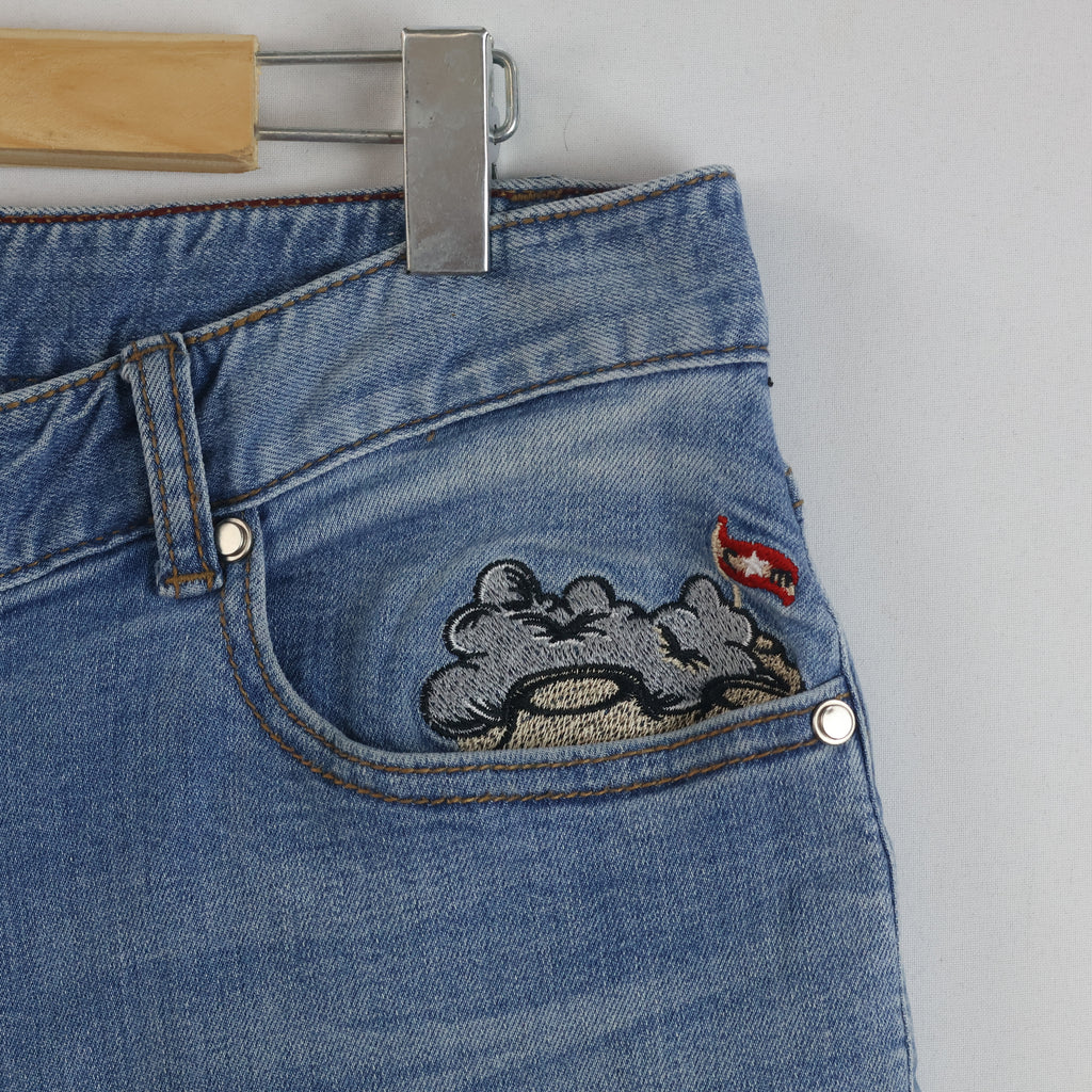 Customellow Blue Regular Fit Embroidered Denim Jeans Wais: 34/ J1112