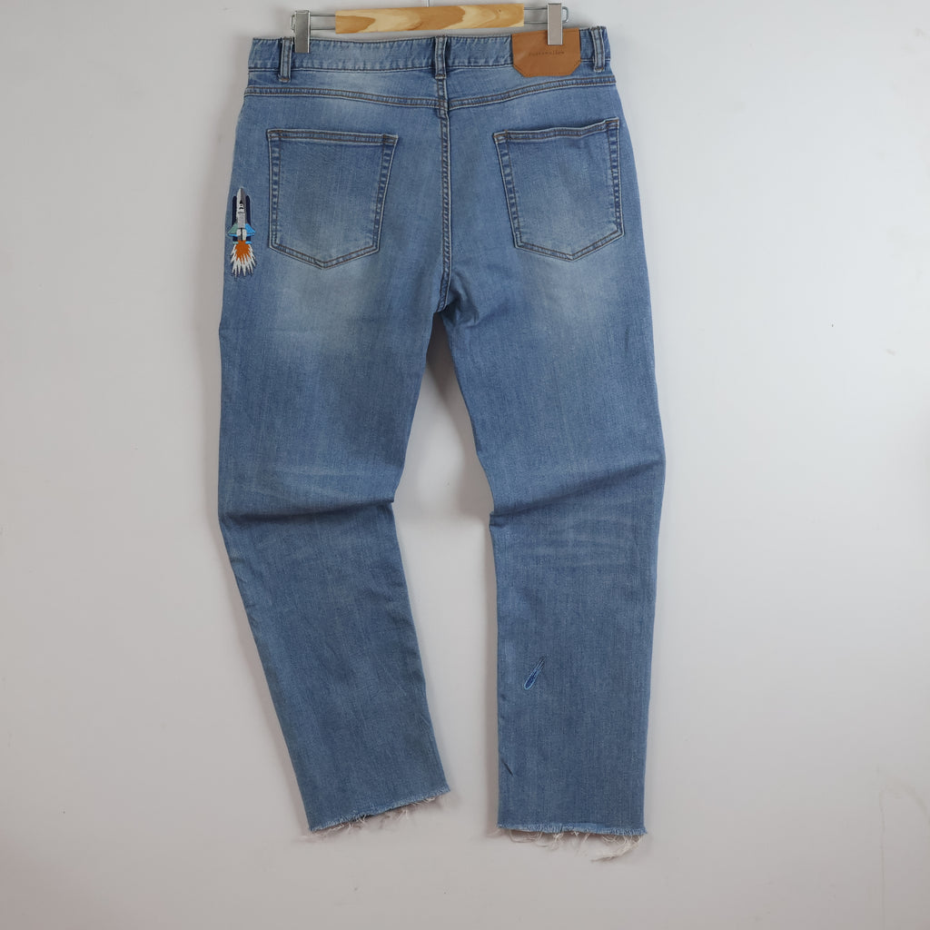 Customellow Blue Regular Fit Embroidered Denim Jeans Wais: 34/ J1112