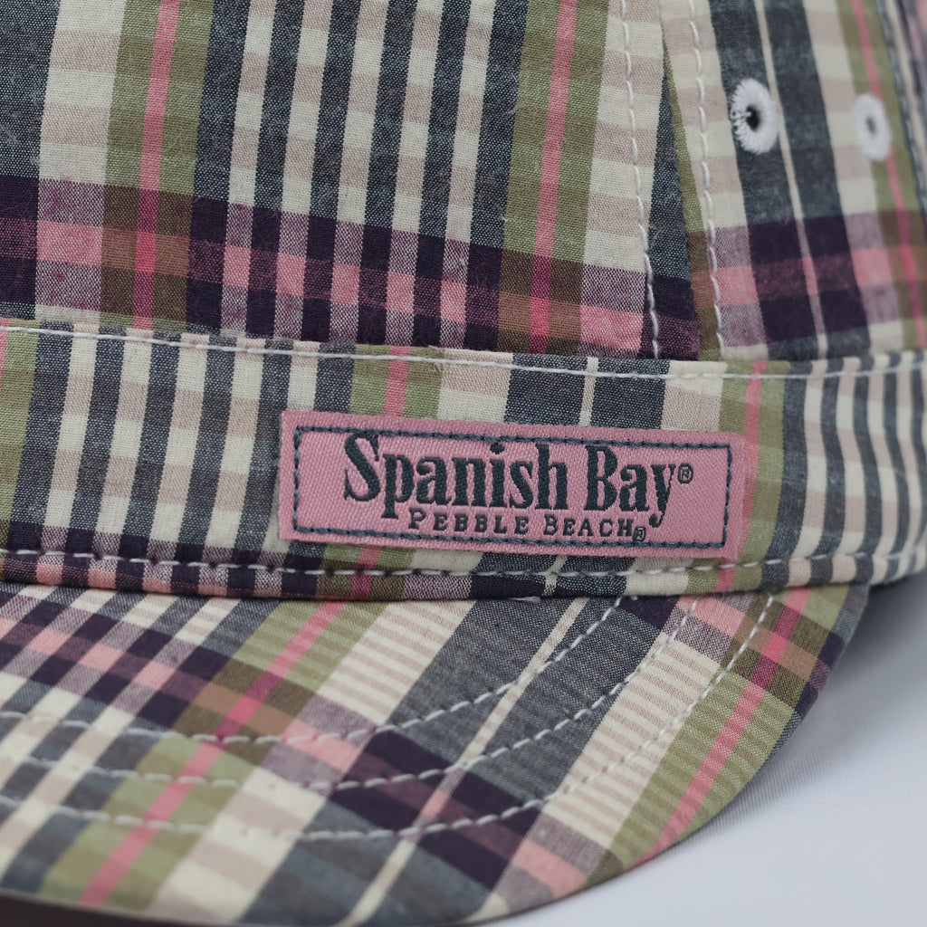Vintage Pebble Beach Spanish Bay Plaid Cadet Thrifted Cap - Retro 1987 Military Hat