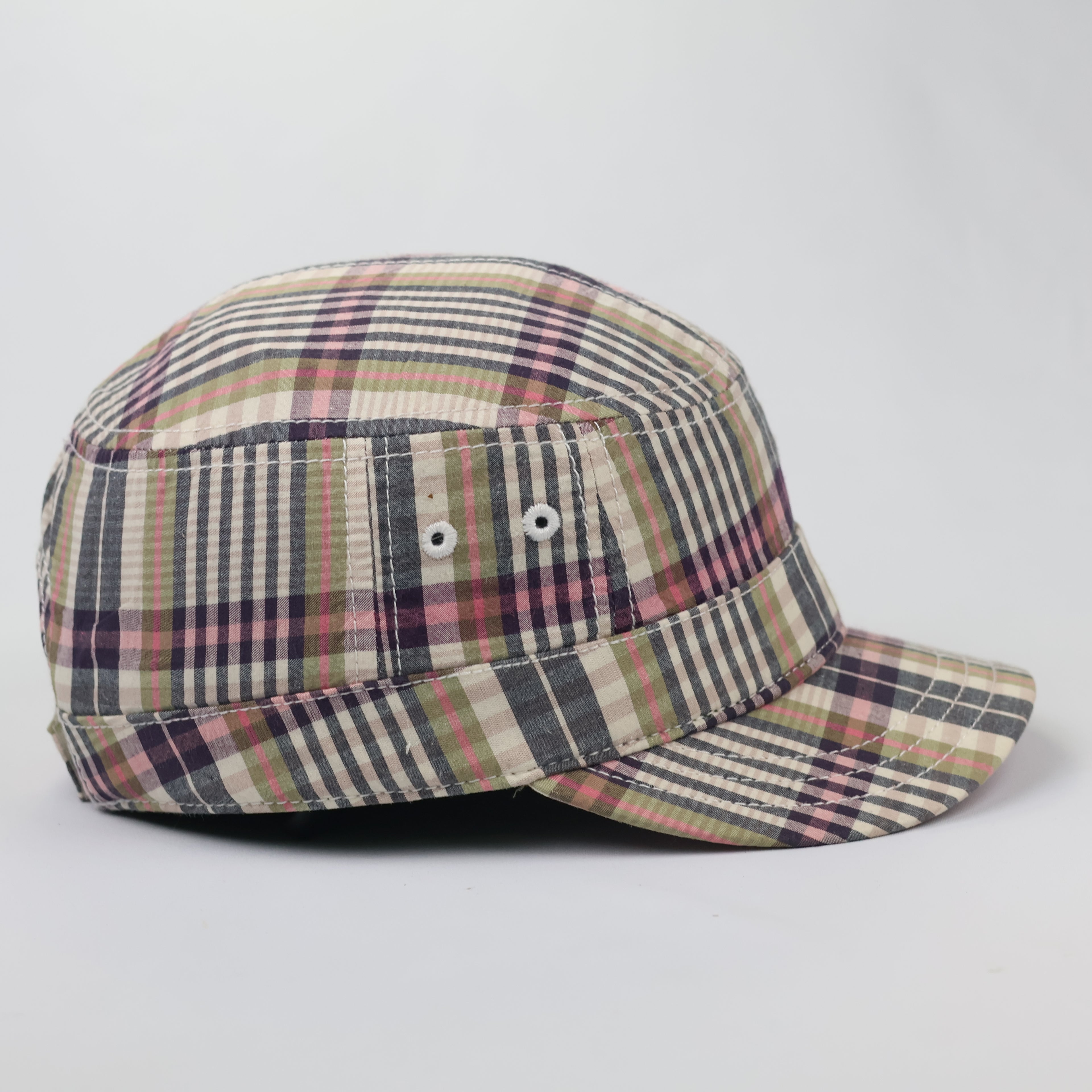 Vintage Pebble Beach Spanish Bay Plaid Cadet Thrifted Cap - Retro 1987 Military Hat