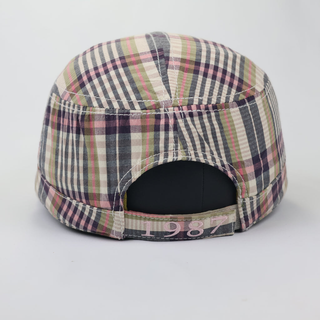 Vintage Pebble Beach Spanish Bay Plaid Cadet Thrifted Cap - Retro 1987 Military Hat