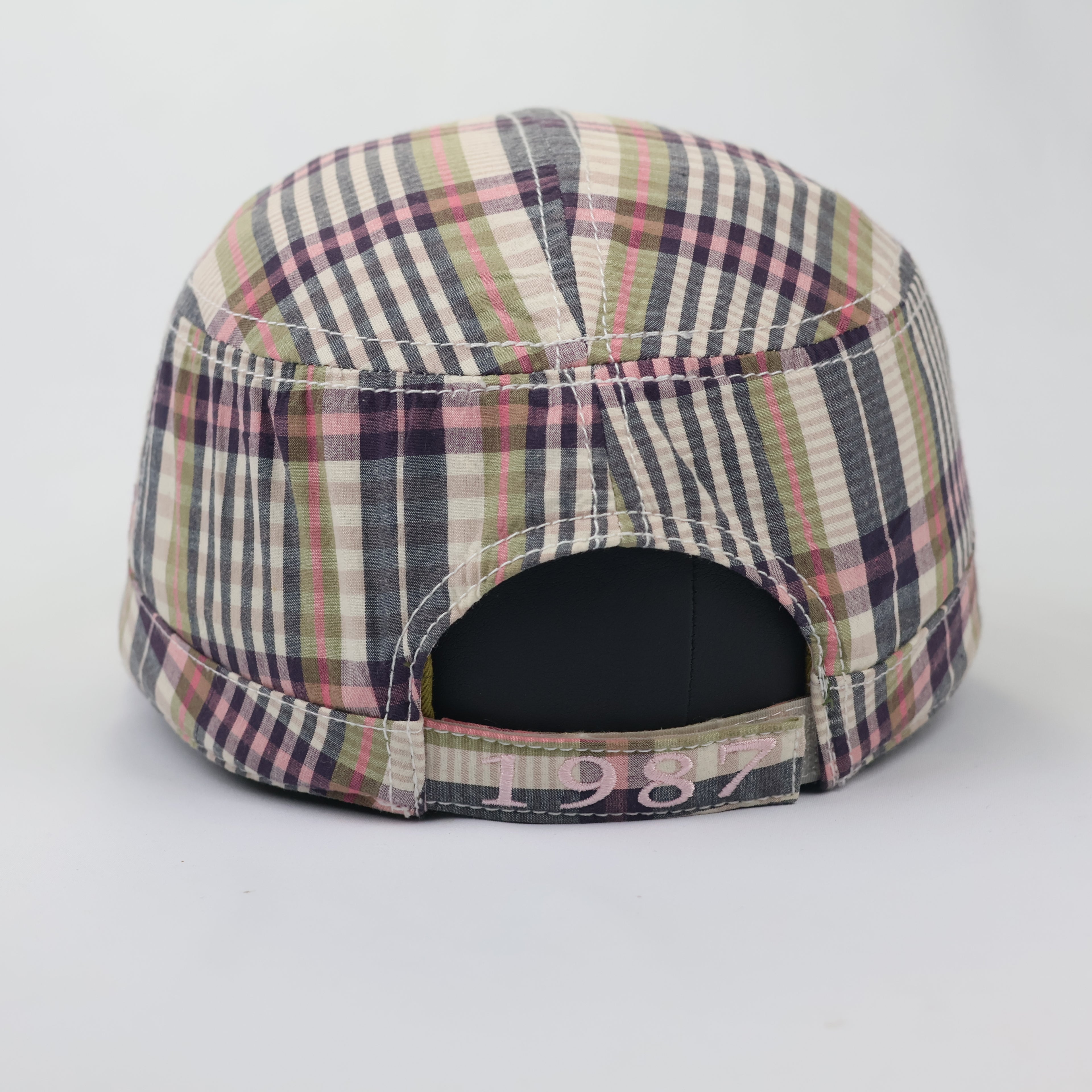 Vintage Pebble Beach Spanish Bay Plaid Cadet Thrifted Cap - Retro 1987 Military Hat