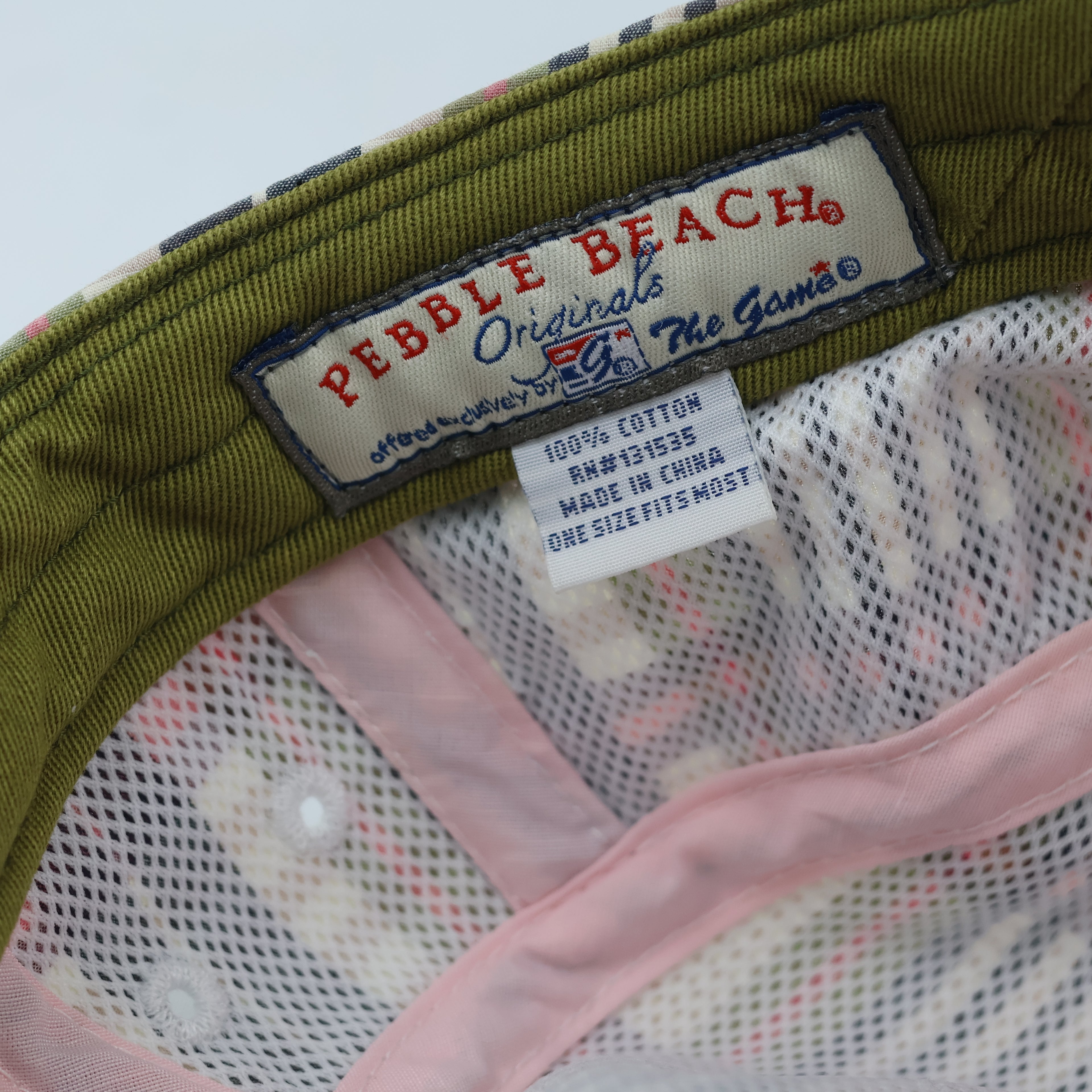 Vintage Pebble Beach Spanish Bay Plaid Cadet Thrifted Cap - Retro 1987 Military Hat