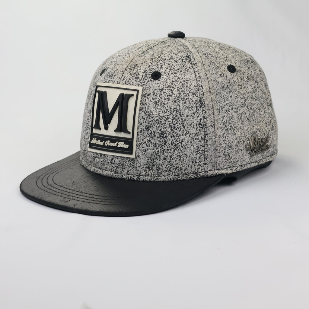 Vintage Mr. Real Good Man Flat Brim Hat - Speckled Fabric & Leather Look Visor
