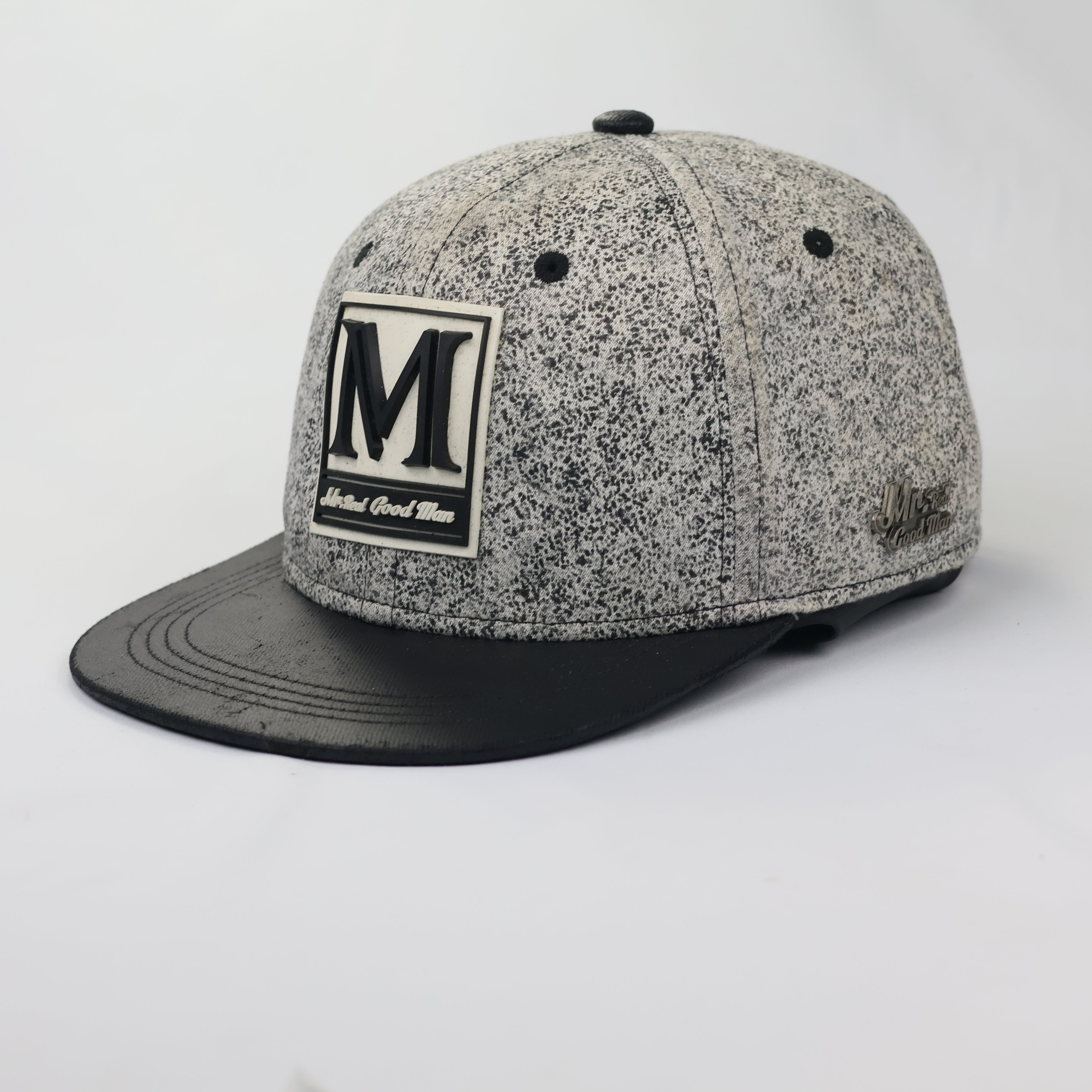 Vintage Mr. Real Good Man Flat Brim Hat - Speckled Fabric & Leather Look Visor