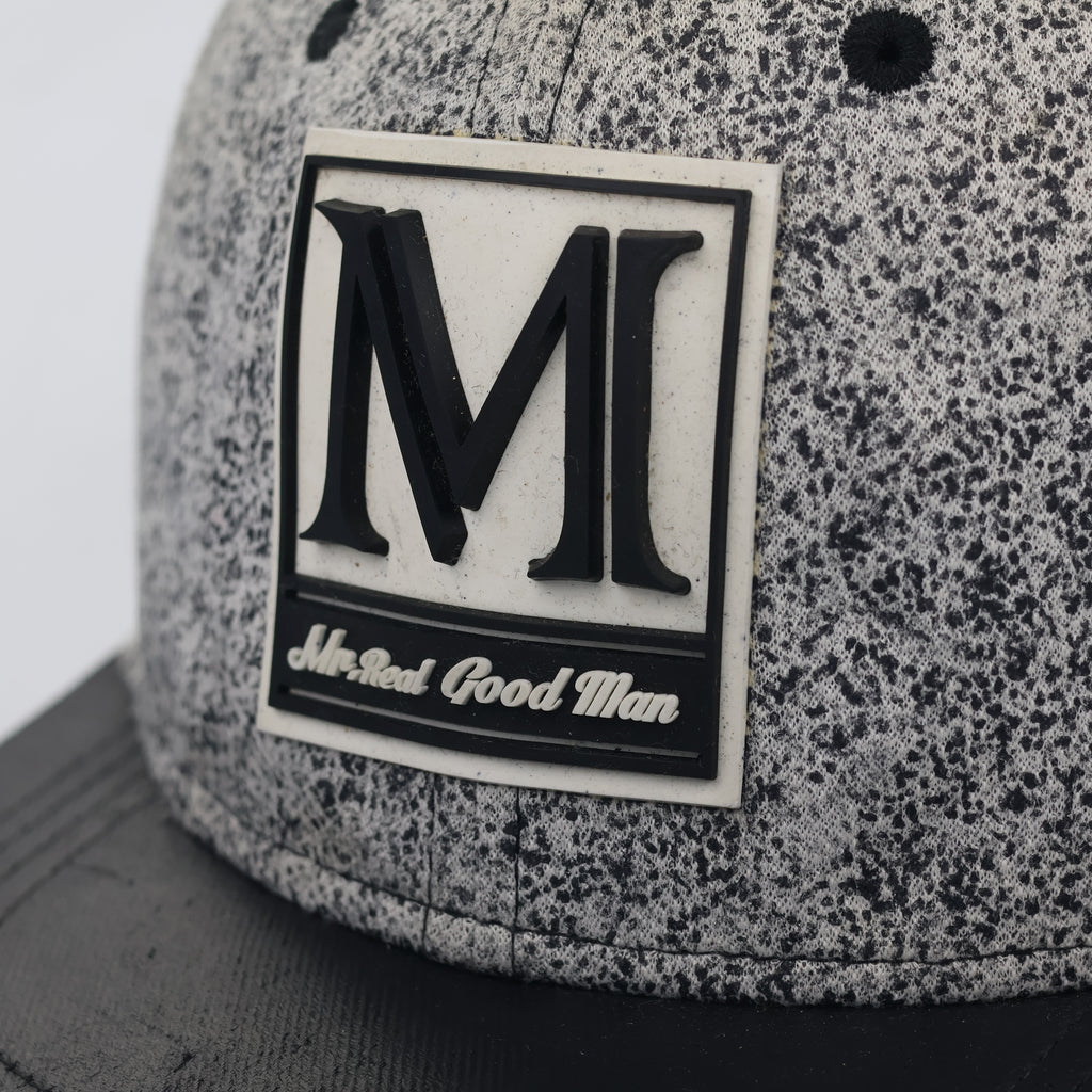 Vintage Mr. Real Good Man Flat Brim Hat - Speckled Fabric & Leather Look Visor