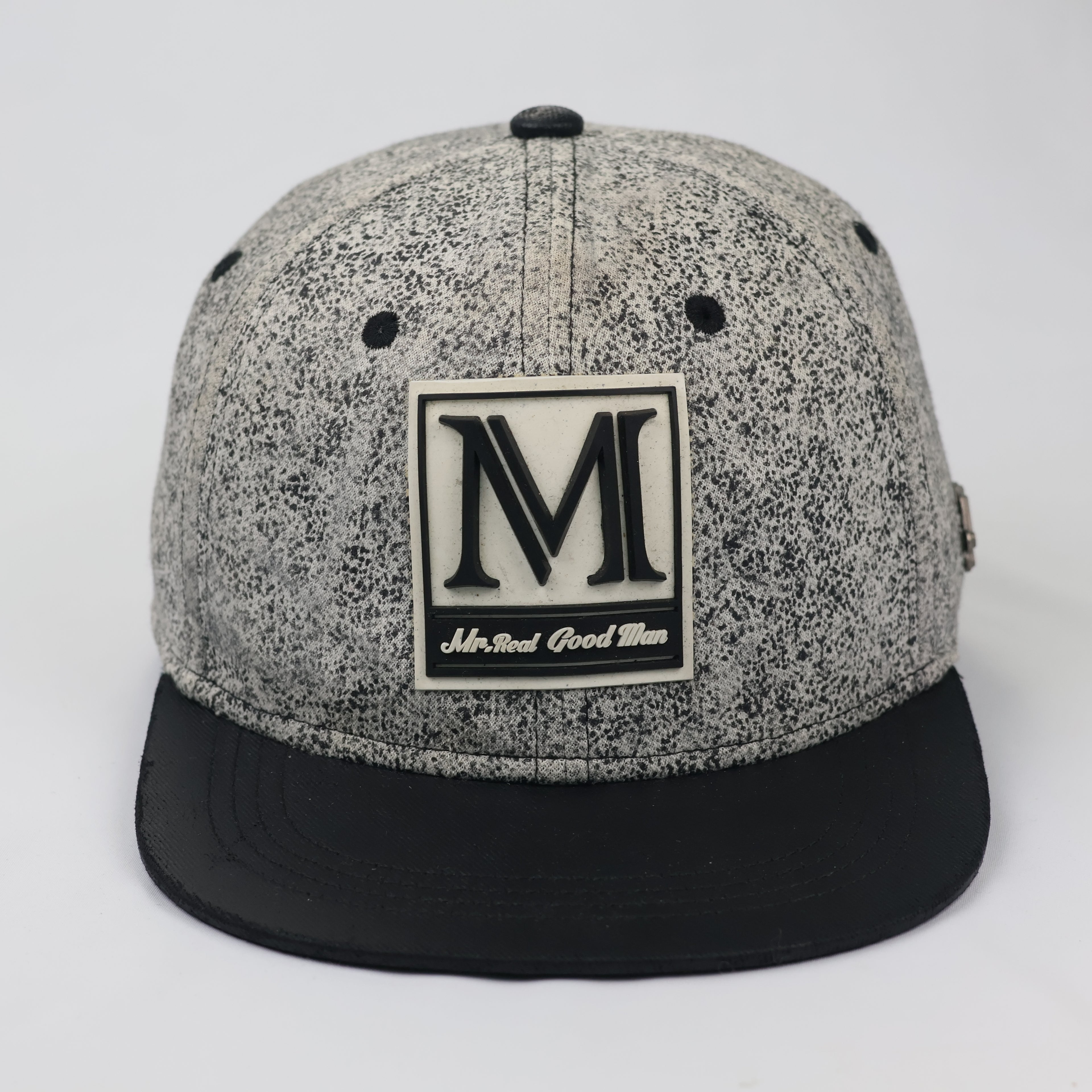 Vintage Mr. Real Good Man Flat Brim Hat - Speckled Fabric & Leather Look Visor