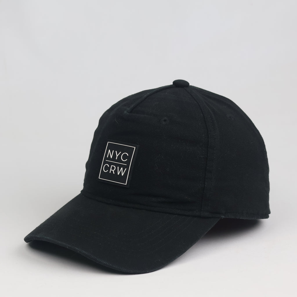 Thrifted Black NYC CRW Baseball Cap | Rubber Patch Streetwear Snapback