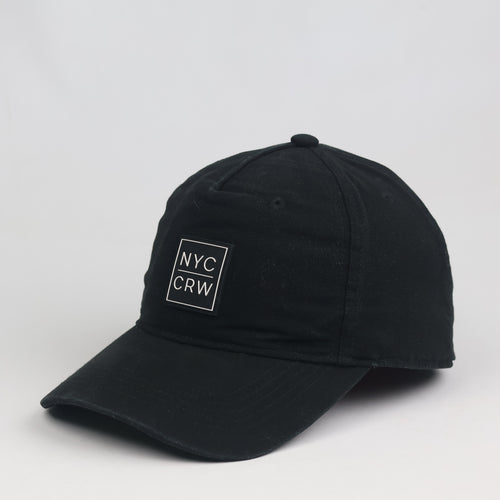 Thrifted Black NYC CRW Baseball Cap | Rubber Patch Streetwear Snapback