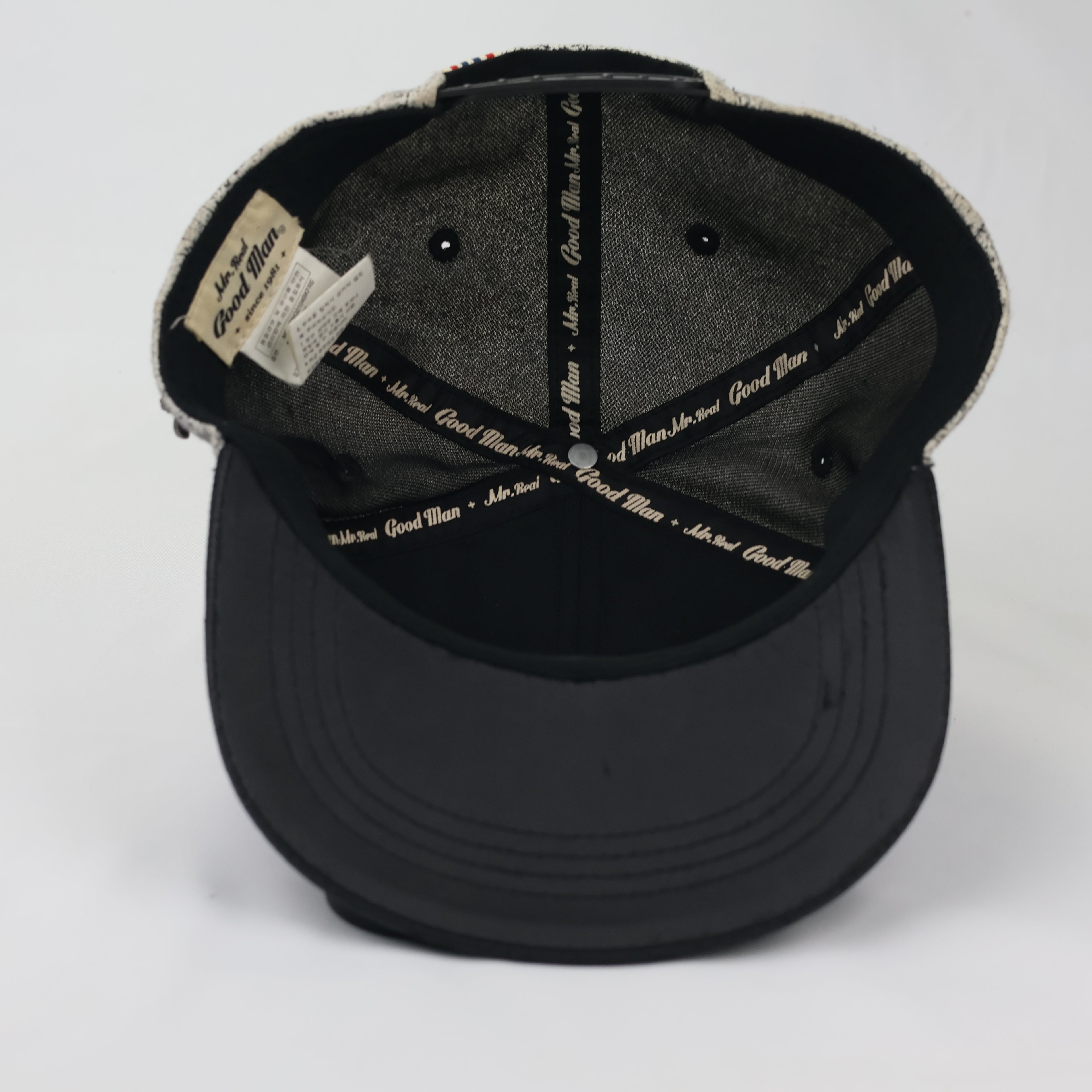 Vintage Mr. Real Good Man Flat Brim Hat - Speckled Fabric & Leather Look Visor