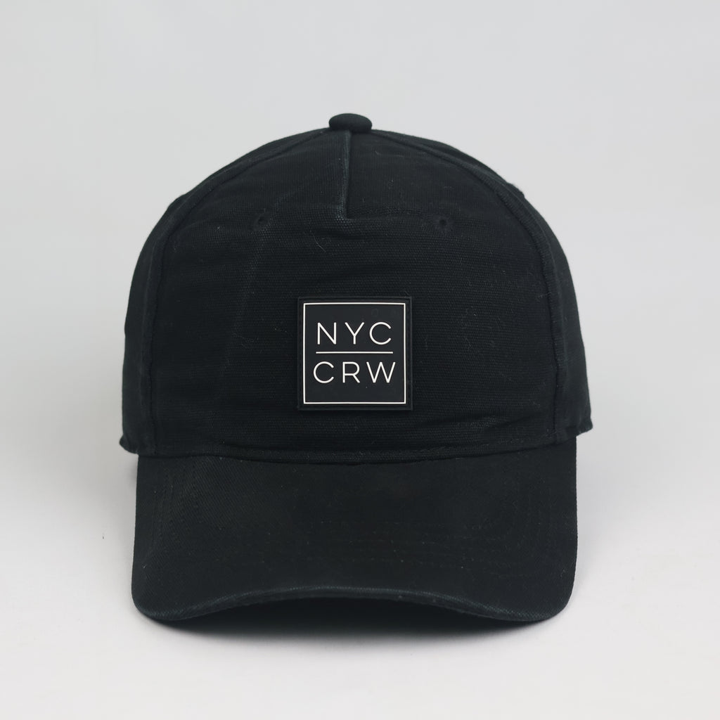 Thrifted Black NYC CRW Baseball Cap | Rubber Patch Streetwear Snapback