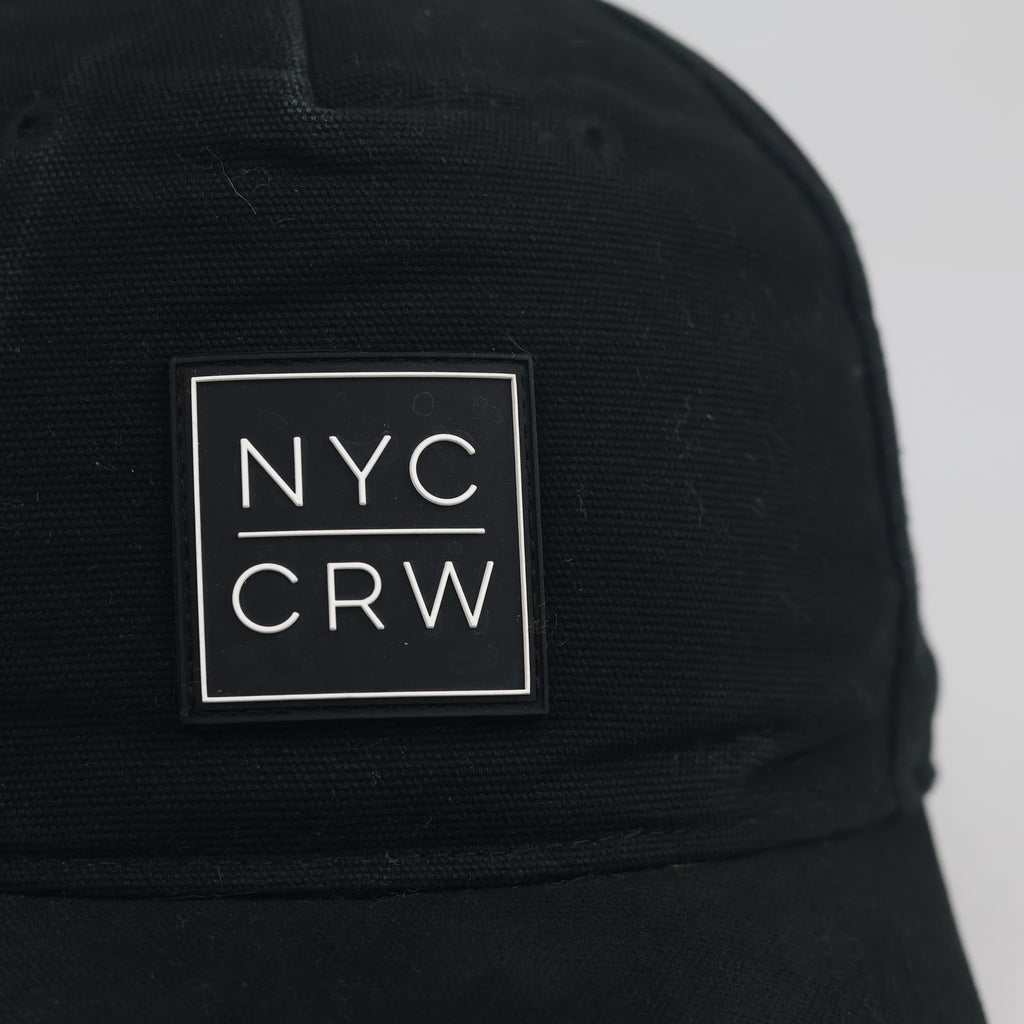 Thrifted Black NYC CRW Baseball Cap | Rubber Patch Streetwear Snapback