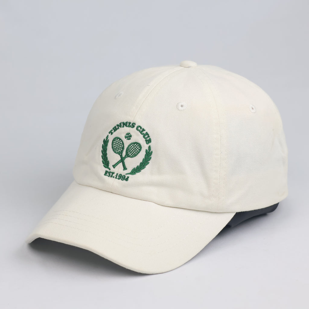 Thrifted "Tennis Club EST.1994" Cream Strapback Cap | Retro Sportswear Dad Hat