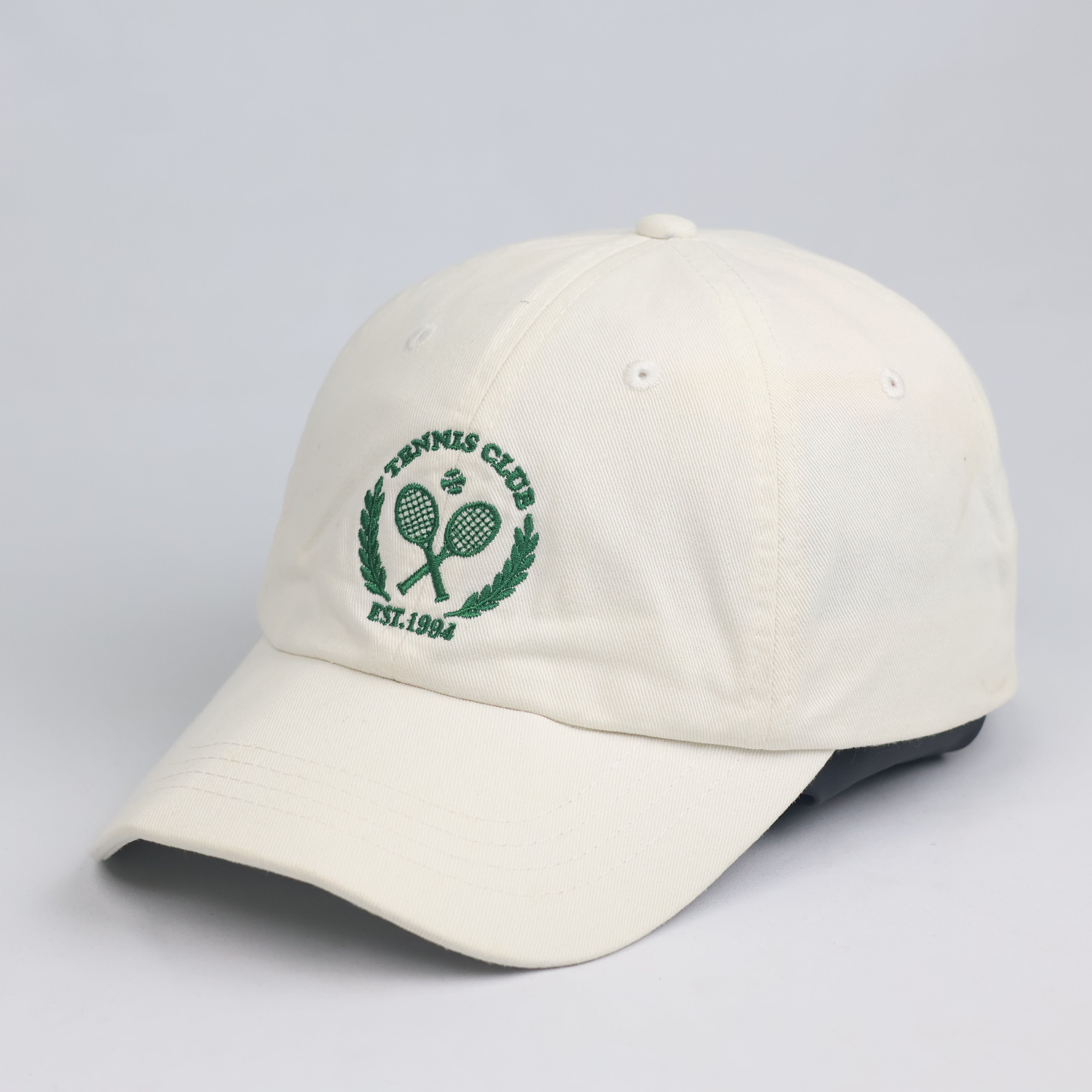 Thrifted "Tennis Club EST.1994" Cream Strapback Cap | Retro Sportswear Dad Hat