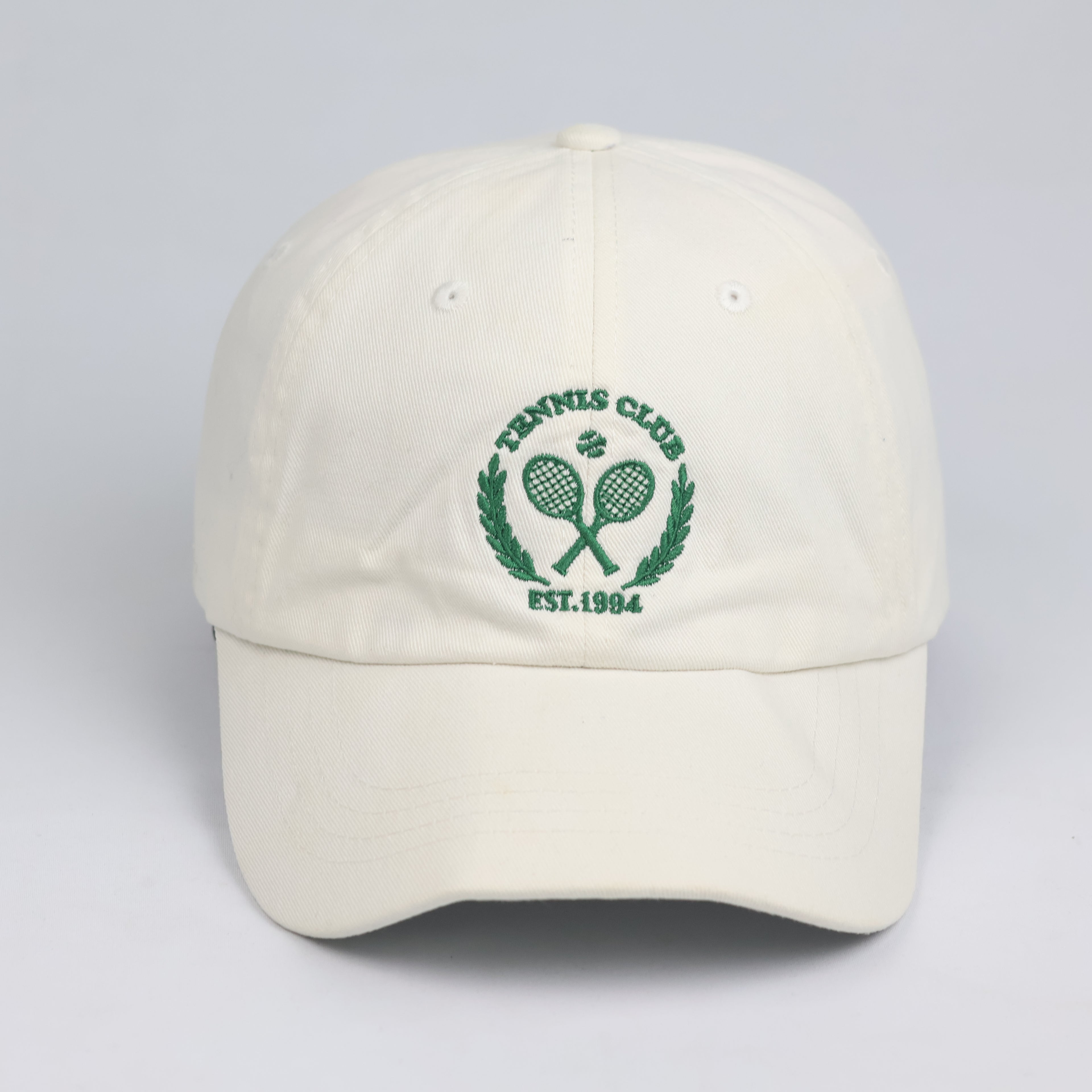 Thrifted "Tennis Club EST.1994" Cream Strapback Cap | Retro Sportswear Dad Hat