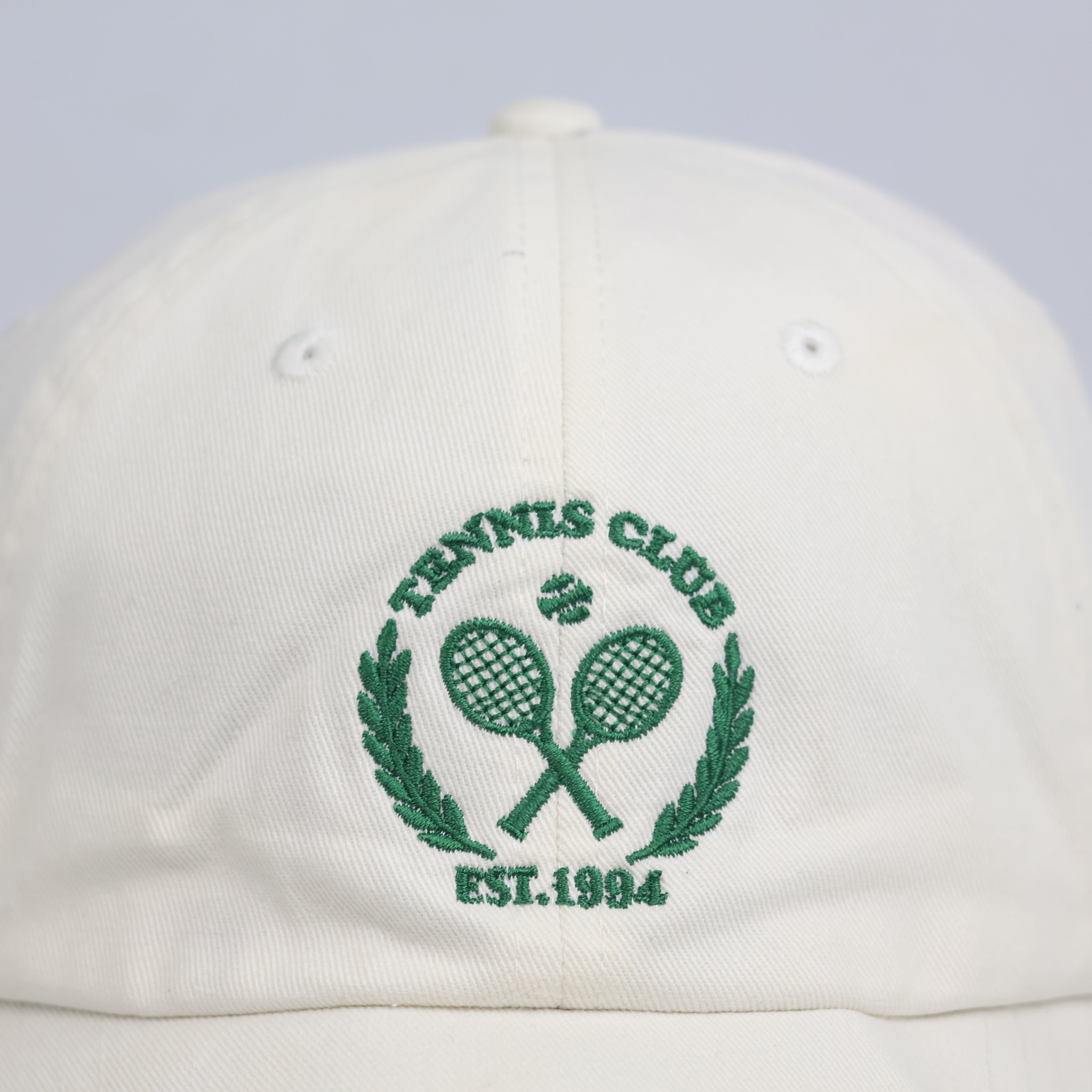 Thrifted "Tennis Club EST.1994" Cream Strapback Cap | Retro Sportswear Dad Hat