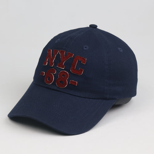 Thrifted Navy NYC 68 Maroon Felt Patch Strapback Dad Hat - 56-58cm