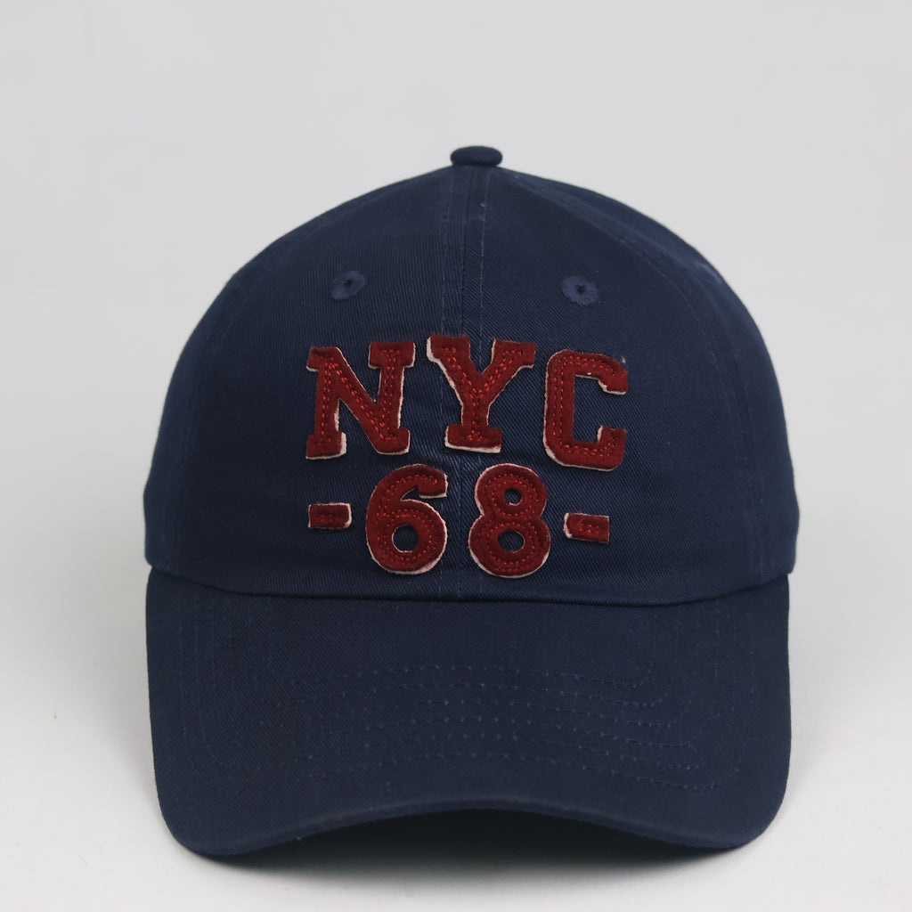Thrifted Navy NYC 68 Maroon Felt Patch Strapback Dad Hat - 56-58cm