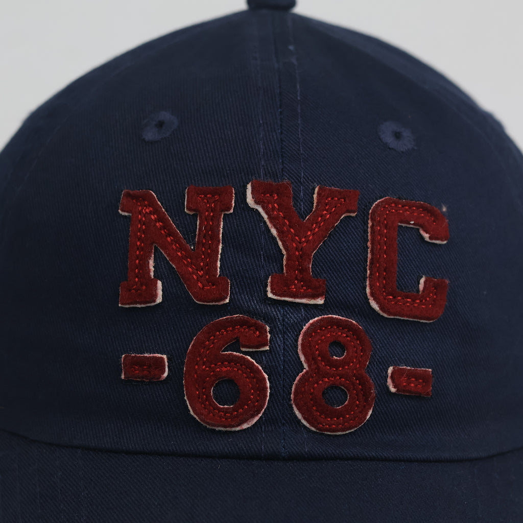 Thrifted Navy NYC 68 Maroon Felt Patch Strapback Dad Hat - 56-58cm